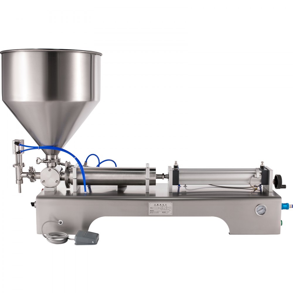 VEVOR Máquina de Llenado Líquido 100-1000mL Máquina de Relleno de Pasta Horizontal con Tolva 30L, Máquina de Llenado de Pasta Semiautomática 220V de Acero Inoxidable para Aceite/Crema/Salsa Caliente