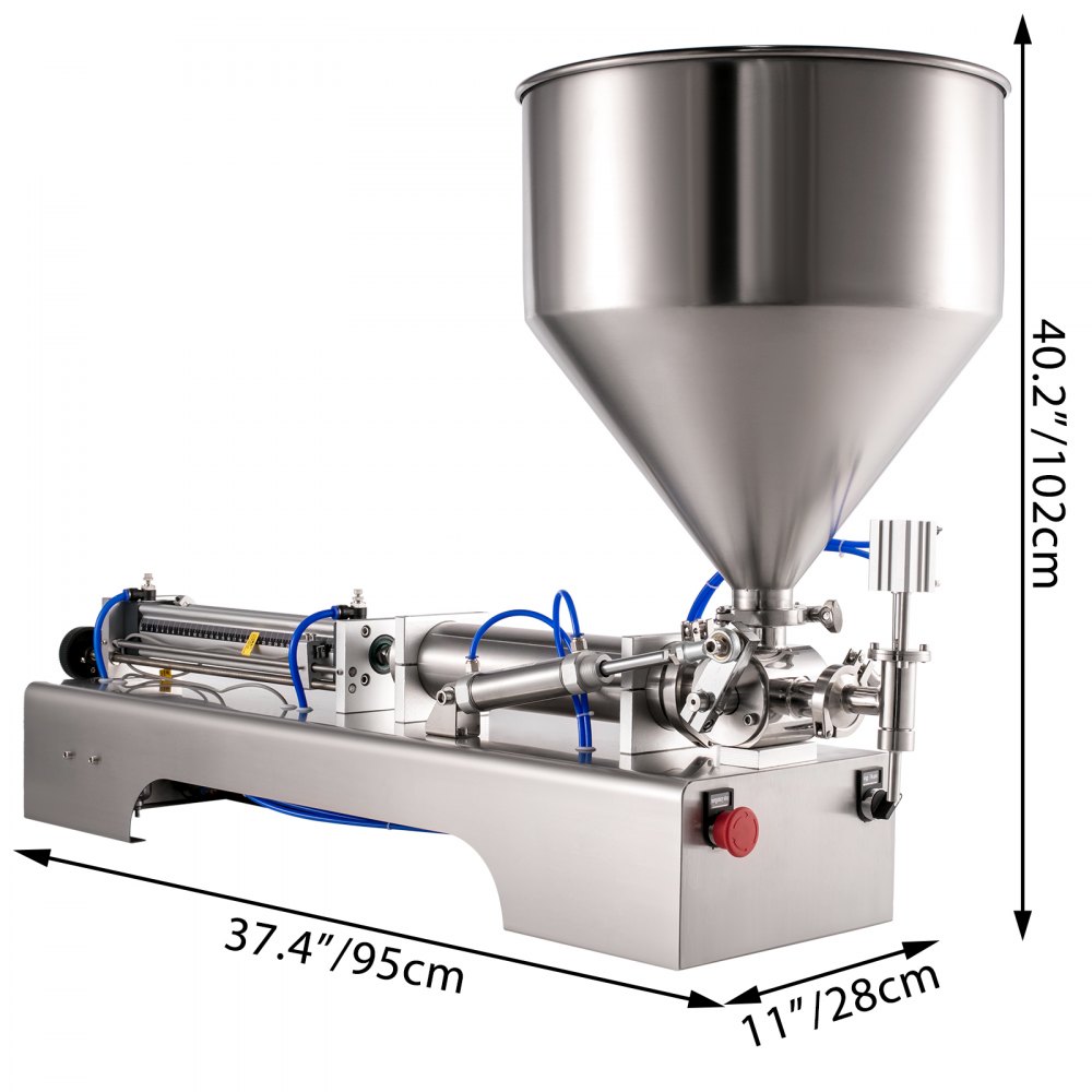 VEVOR Máquina de Llenado Líquido 100-1000mL Máquina de Relleno de Pasta Horizontal con Tolva 30L, Máquina de Llenado de Pasta Semiautomática 220V de Acero Inoxidable para Aceite/Crema/Salsa Caliente