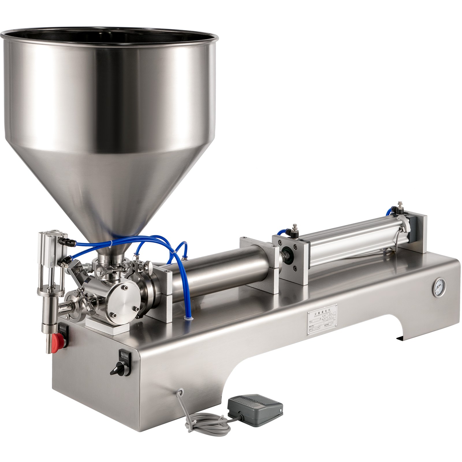 VEVOR Máquina de Llenado Líquido 100-1000mL Máquina de Relleno de Pasta Horizontal con Tolva 30L, Máquina de Llenado de Pasta Semiautomática 220V de Acero Inoxidable para Aceite/Crema/Salsa Caliente