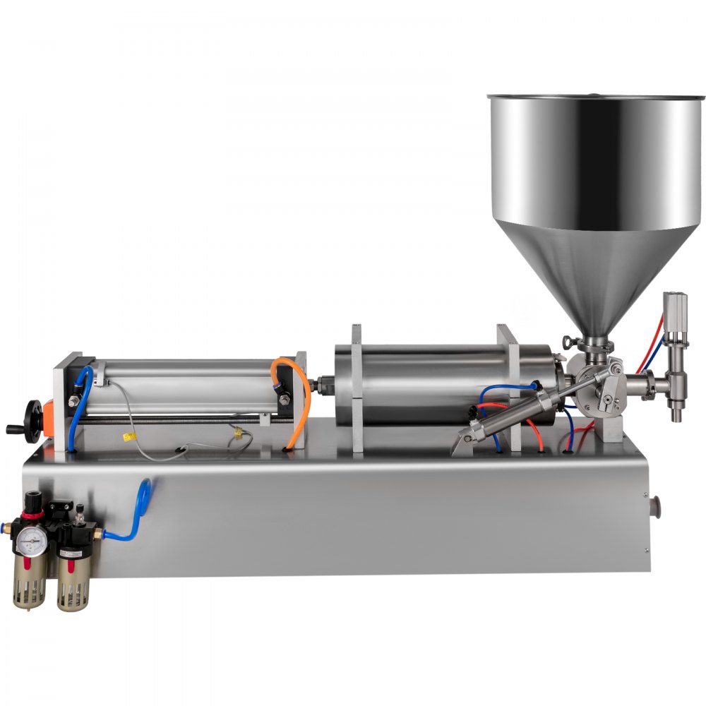 VEVOR Máquina de Llenadora Neumática de Pistón 500-3000 ml Llenadora de Pistón Neumático 220 V / 50 Hz Máquina de Llenado de Pasta con Cabezal único y Volumen de Tolva 40 L, para Agua / Vino / Leche
