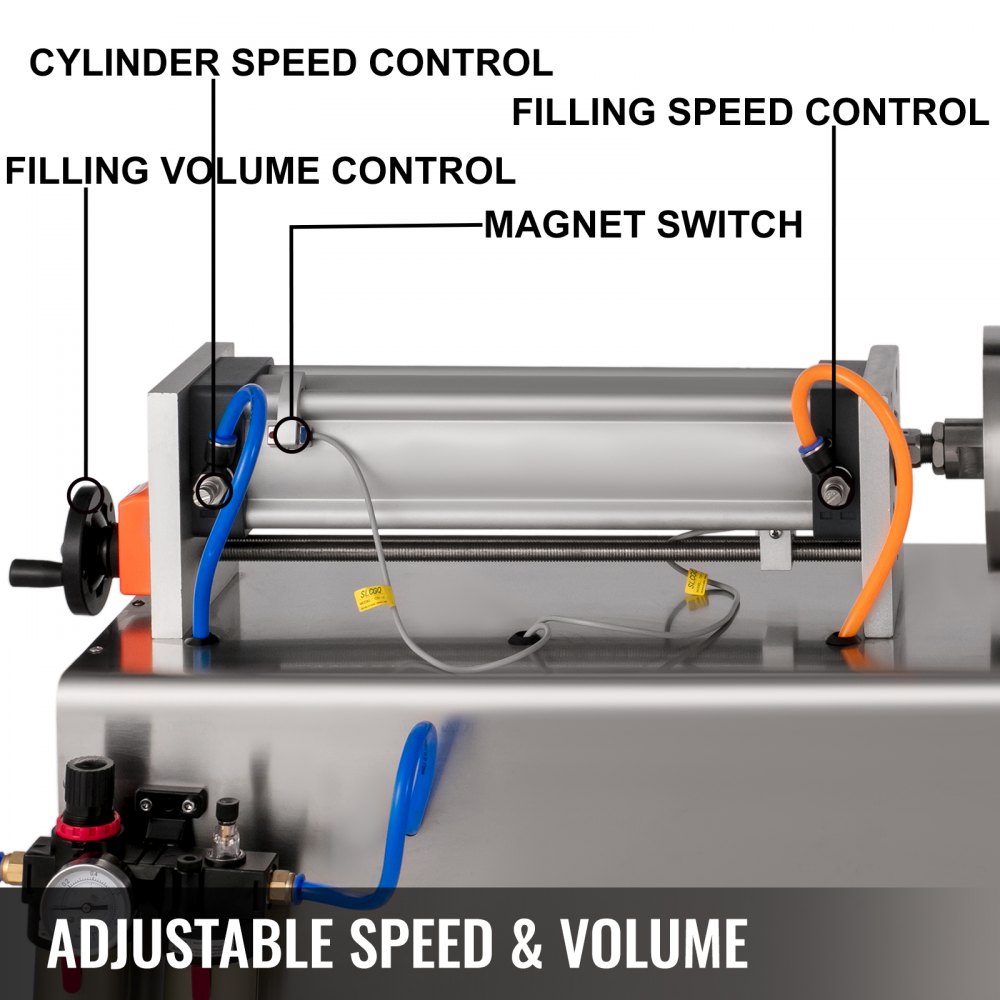 VEVOR Máquina de Llenadora Neumática de Pistón 500-3000 ml Llenadora de Pistón Neumático 220 V / 50 Hz Máquina de Llenado de Pasta con Cabezal único y Volumen de Tolva 40 L, para Agua / Vino / Leche