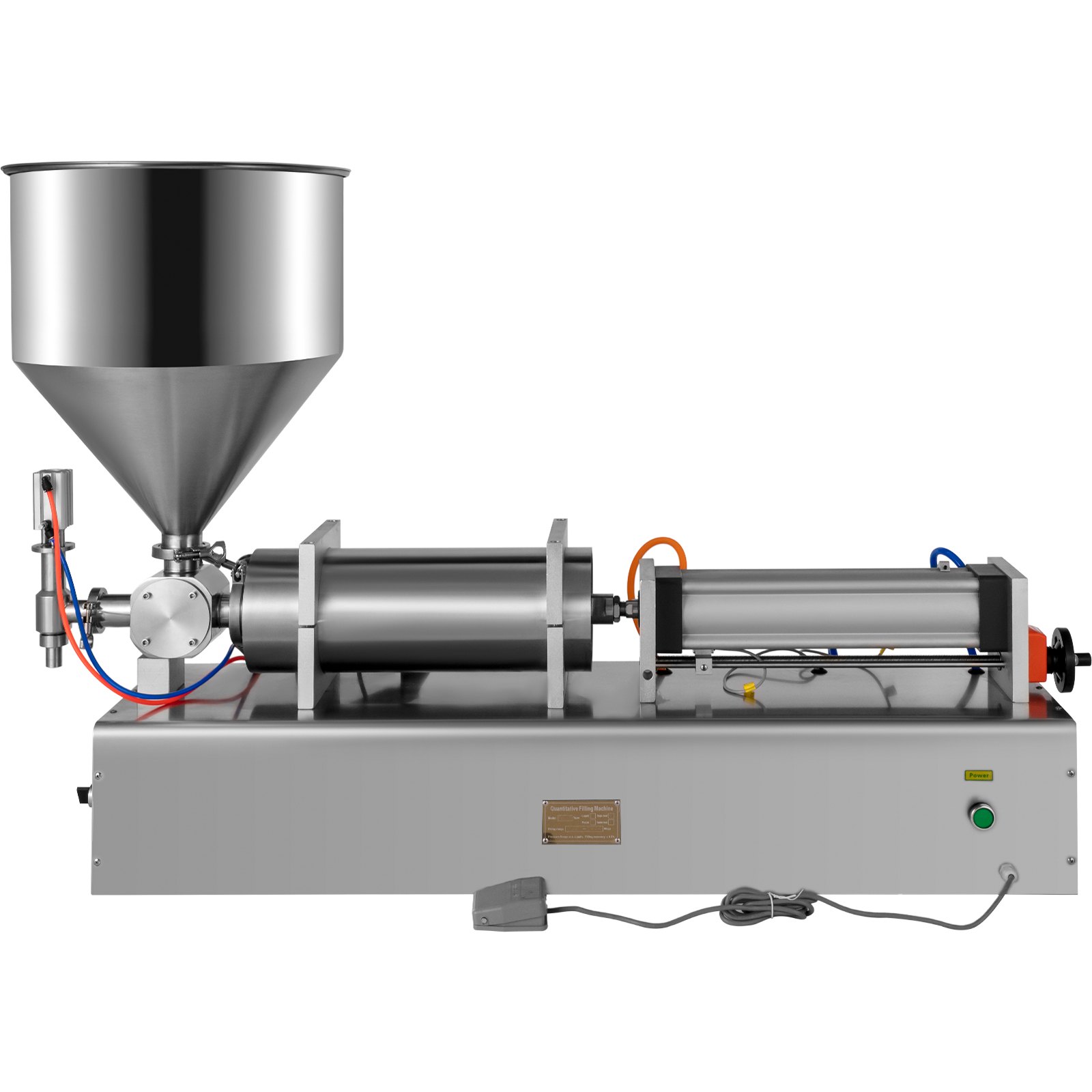 VEVOR Máquina de Llenadora Neumática de Pistón 500-3000 ml Llenadora de Pistón Neumático 220 V / 50 Hz Máquina de Llenado de Pasta con Cabezal único y Volumen de Tolva 40 L, para Agua / Vino / Leche