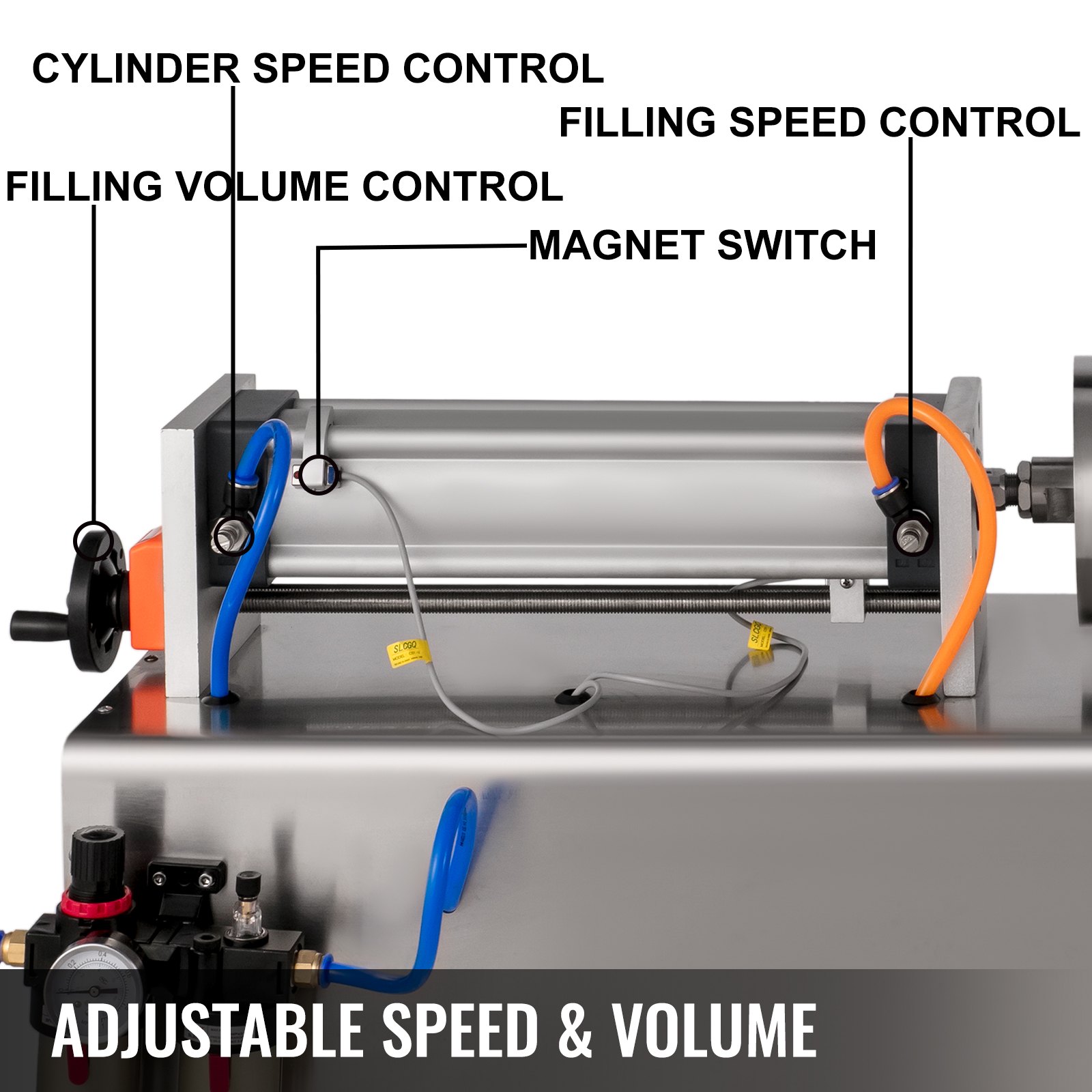 VEVOR Máquina de Llenadora Neumática de Pistón 500-3000 ml Llenadora de Pistón Neumático 220 V / 50 Hz Máquina de Llenado de Pasta con Cabezal único y Volumen de Tolva 40 L, para Agua / Vino / Leche
