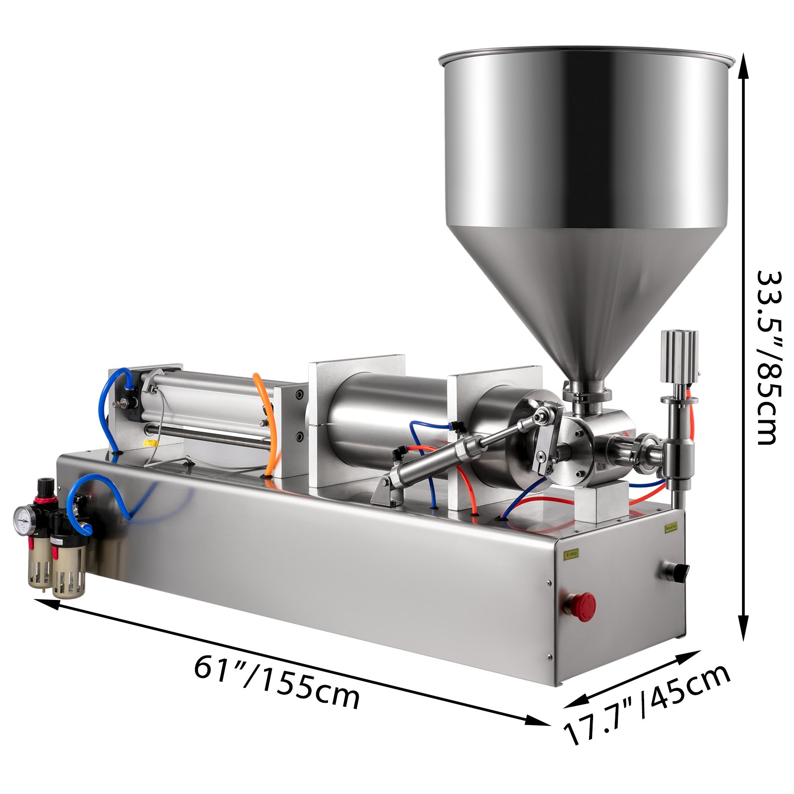 VEVOR Máquina de Llenadora Neumática de Pistón 500-3000 ml Llenadora de Pistón Neumático 220 V / 50 Hz Máquina de Llenado de Pasta con Cabezal único y Volumen de Tolva 40 L, para Agua / Vino / Leche