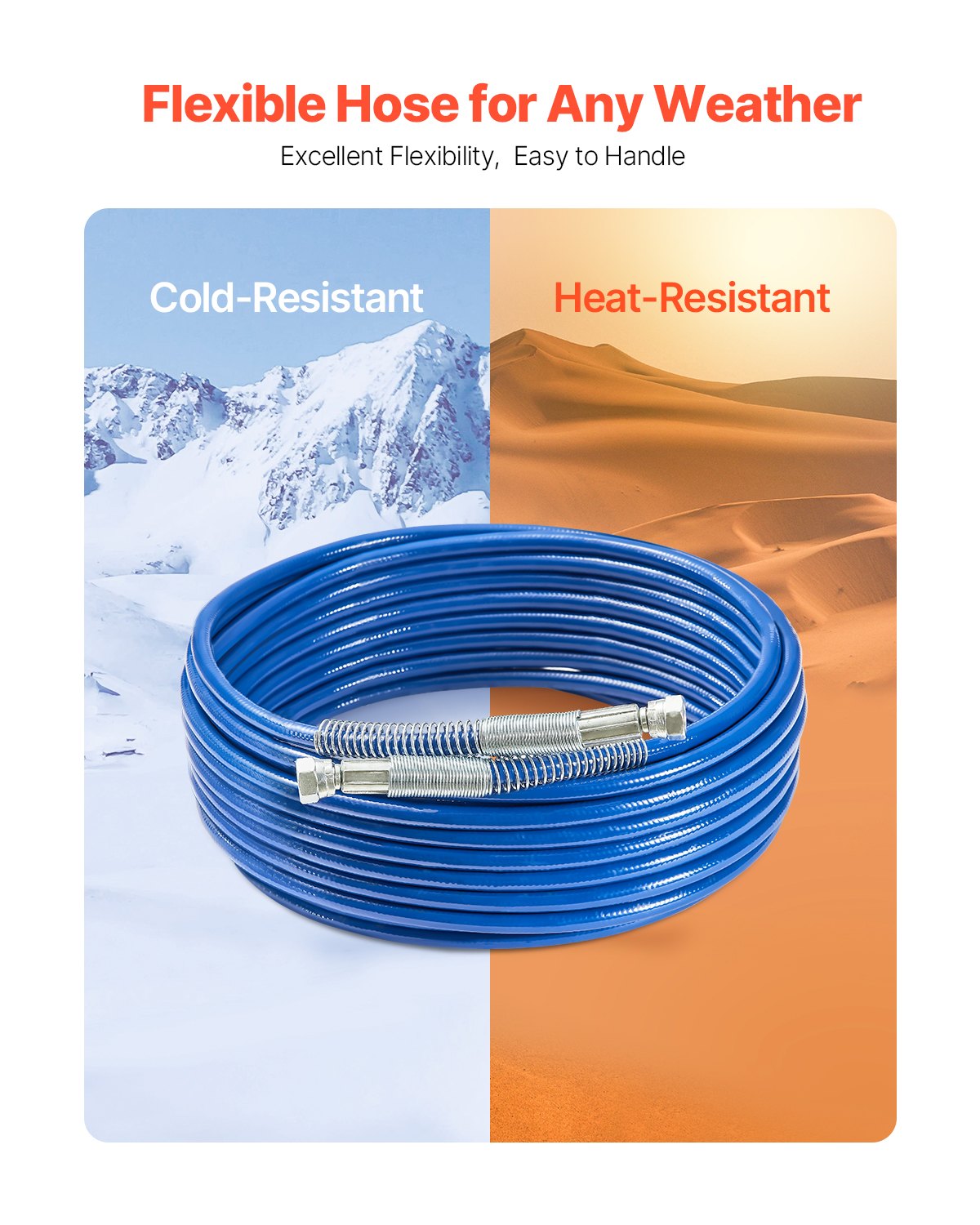 VEVOR 15.2 m Airless Paint Spray Hose, 1/4 Inch Airless Paint Spray Hose, 4350 PSI Flexible Airless Spray Hose, Multi-Layer Reinforced Steel Wire Braided Hose for Paint Sprayer