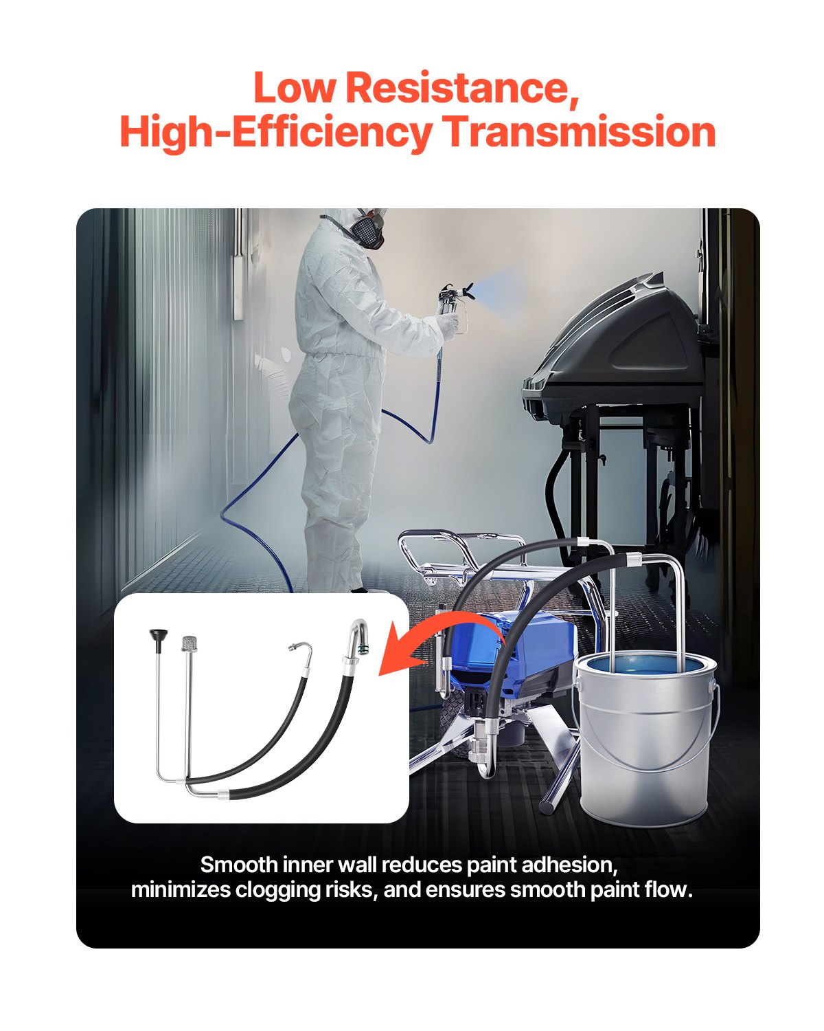 VEVOR suction hose and return line set made of aluminum alloy and rubber, tool part for paint sprayers, compatible with several airless spray/line painting machines