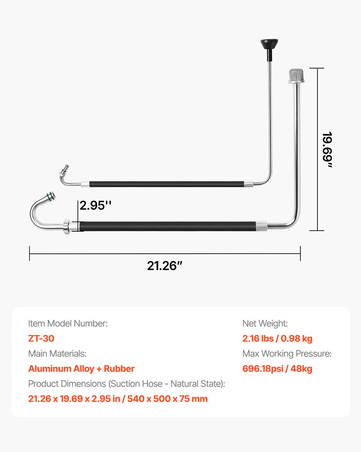 VEVOR suction hose and return line set made of aluminum alloy and rubber, tool part for paint sprayers, compatible with several airless spray/line painting machines