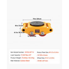VEVOR 4PCS Patín de Transporte de Maquinaria de Acero al Carbono Ruedas para Mover Muebles Pesados Carga de 8 T con Base Antideslizante Rotación de 360° de 4 Ruedas de PU para Almacén Taller Fábrica