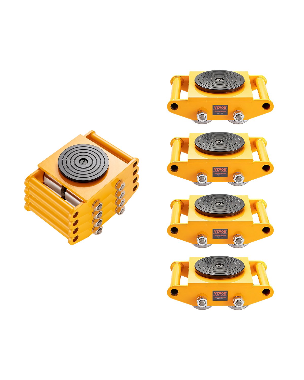 VEVOR 4PCS Patín de Transporte de Maquinaria Ruedas para Mover Muebles Pesados Carga de 12 T con Base Antideslizante Rotación de 360° de 4 Ruedas de Acero al Carbono para Almacén Taller Fábrica Hogar
