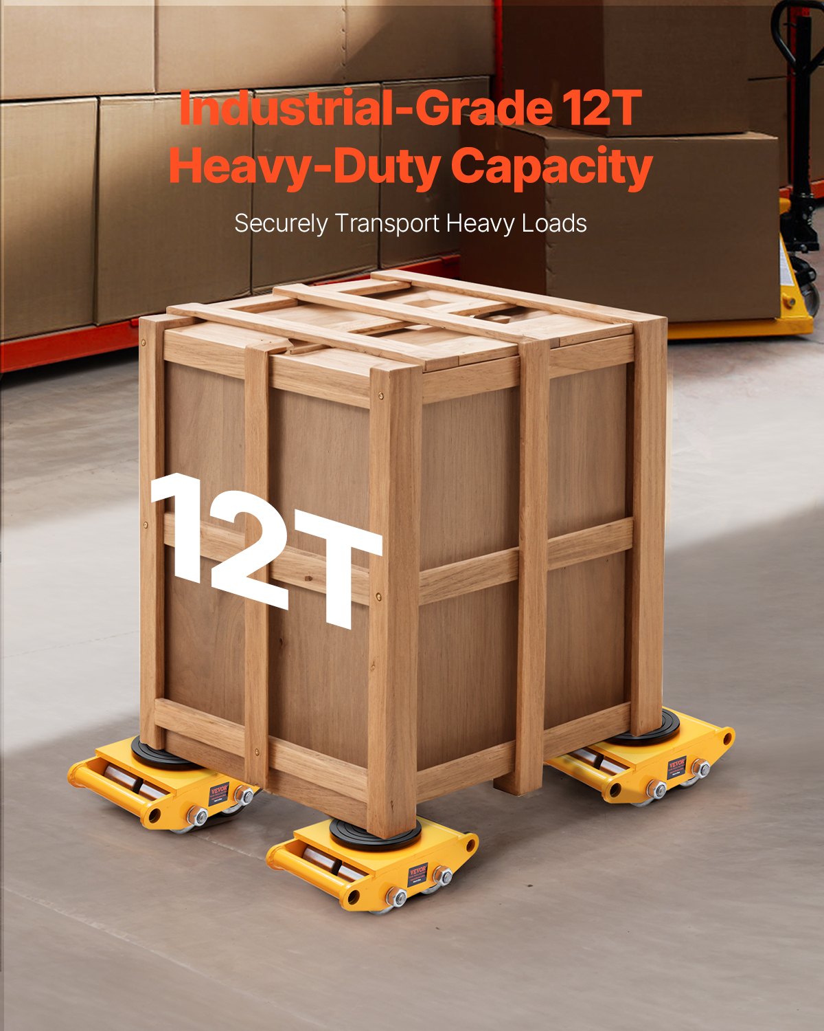 VEVOR 4PCS Patín de Transporte de Maquinaria Ruedas para Mover Muebles Pesados Carga de 12 T con Base Antideslizante Rotación de 360° de 4 Ruedas de Acero al Carbono para Almacén Taller Fábrica Hogar