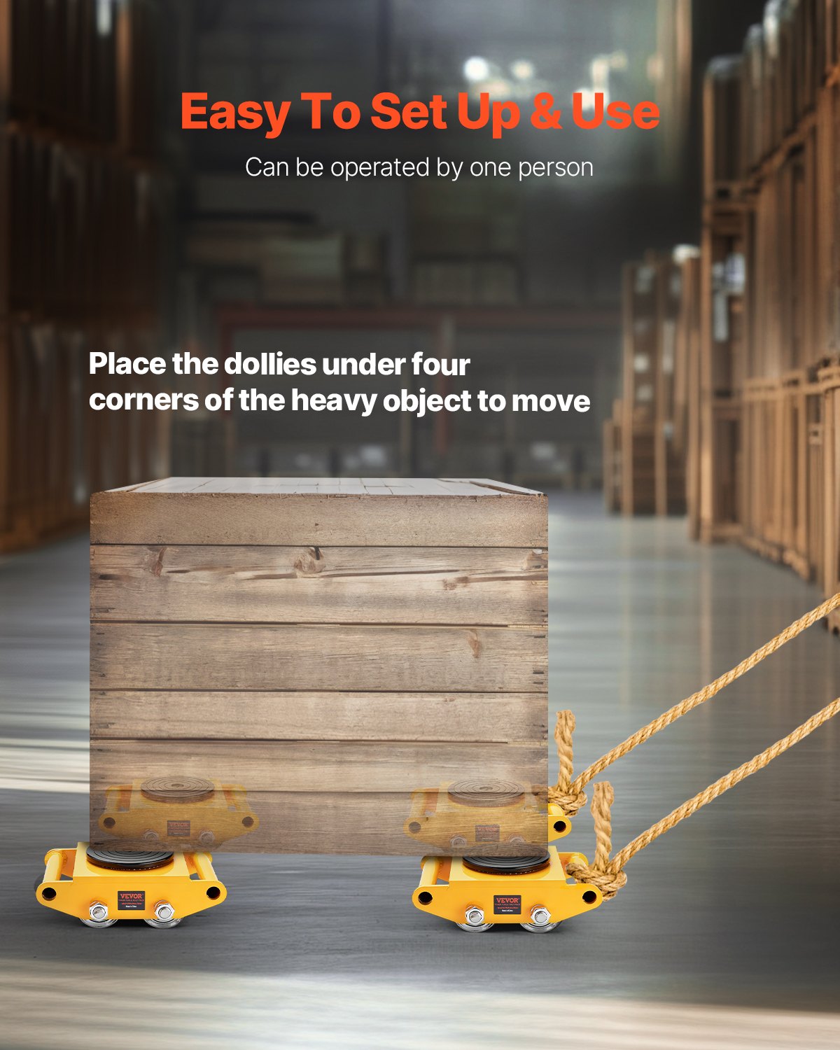 VEVOR 4PCS Patín de Transporte de Maquinaria Ruedas para Mover Muebles Pesados Carga de 12 T con Base Antideslizante Rotación de 360° de 4 Ruedas de Acero al Carbono para Almacén Taller Fábrica Hogar