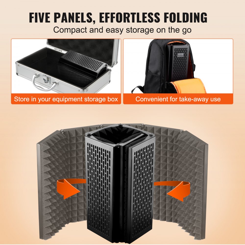 VEVOR Panel de Aislamiento de Sonido 5 Paneles Absorbente de Ruido para Micrófonos con Filtro Antipop, Soporte de Suelo Ajustable y Adaptador de Micrófono, Compatible con Micrófonos de Condensador