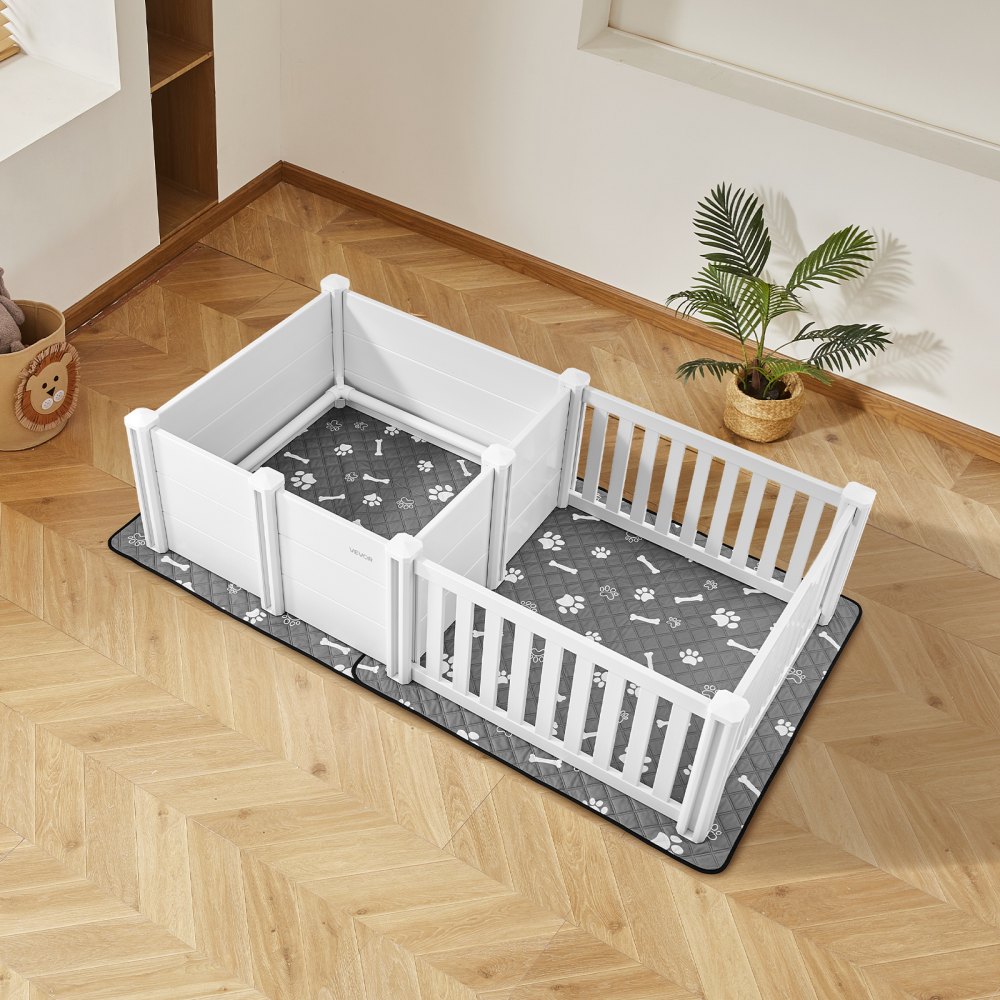 VEVOR Caja de Parto para Perros, Corral de Plástico 1865 x 970 x 500 mm con Puerta de Altura Ajustable, Almohadilla Impermeable para Orina, Kit de Parto Duradero para Perros Medianos, Gris