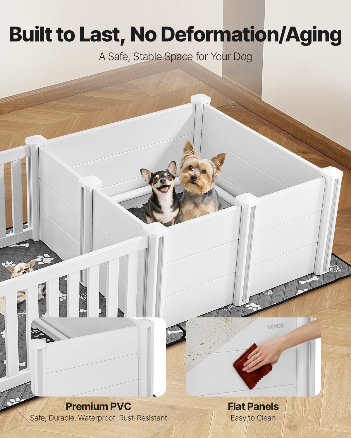 VEVOR Caja de Parto para Perros, Corral de Plástico 1865 x 970 x 500 mm con Puerta de Altura Ajustable, Almohadilla Impermeable para Orina, Kit de Parto Duradero para Perros Medianos, Gris