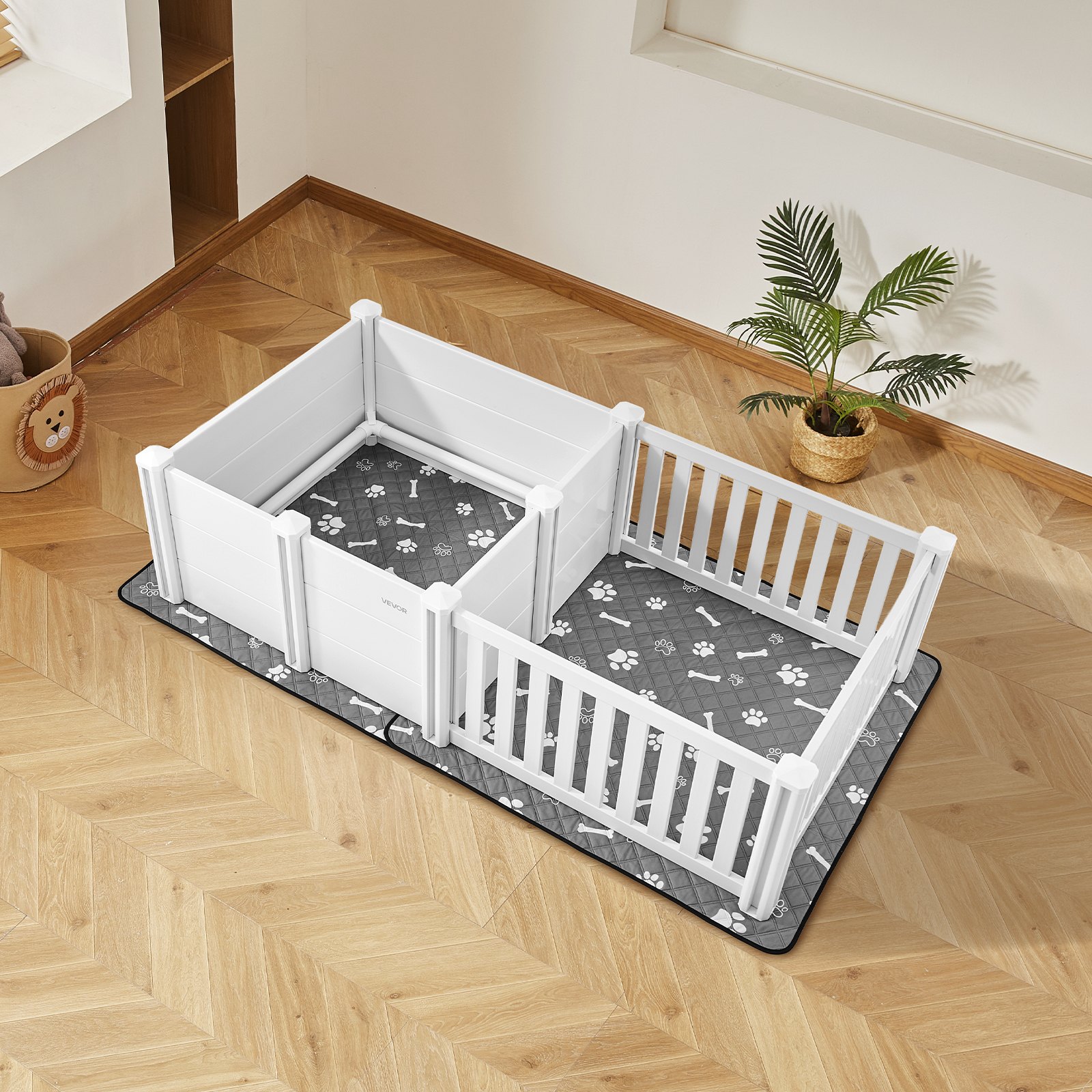 VEVOR Caja de Parto para Perros, Corral de Plástico 1865 x 970 x 500 mm con Puerta de Altura Ajustable, Almohadilla Impermeable para Orina, Kit de Parto Duradero para Perros Medianos, Gris