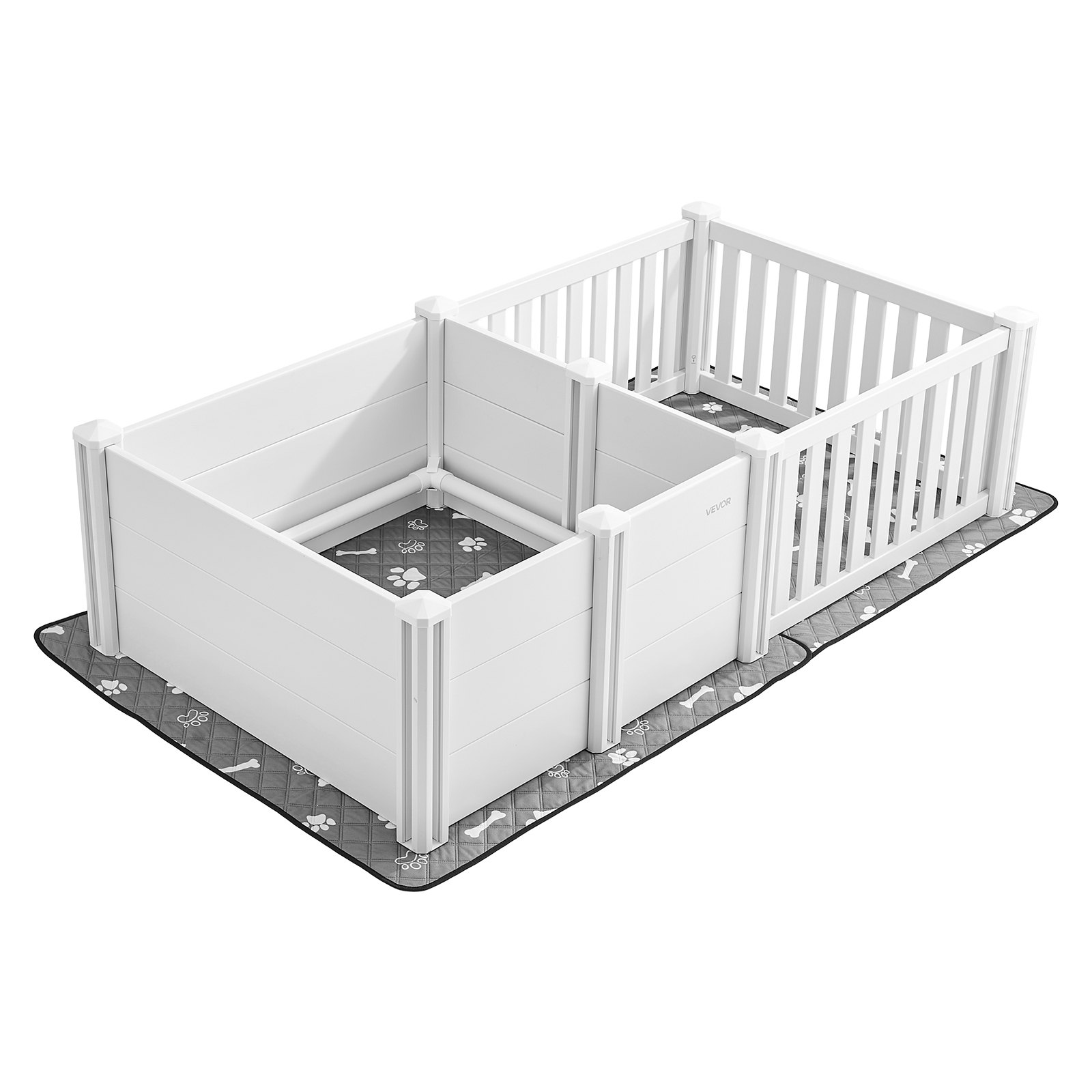 VEVOR Caja de Parto para Perros, Corral de Plástico 1865 x 970 x 500 mm con Puerta de Altura Ajustable, Almohadilla Impermeable para Orina, Kit de Parto Duradero para Perros Medianos, Gris