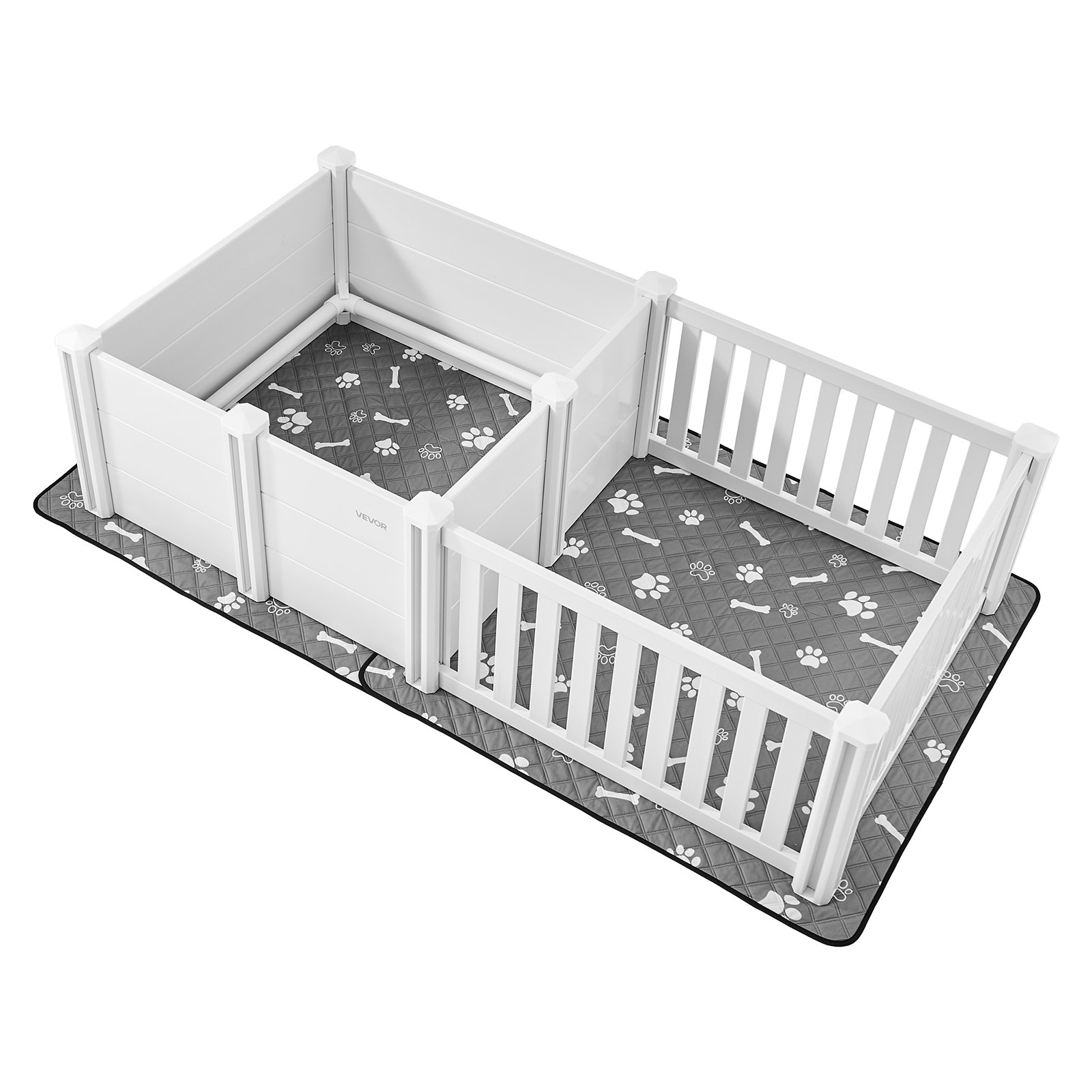 VEVOR Caja de Parto para Perros, Corral de Plástico 1865 x 970 x 500 mm con Puerta de Altura Ajustable, Almohadilla Impermeable para Orina, Kit de Parto Duradero para Perros Medianos, Gris