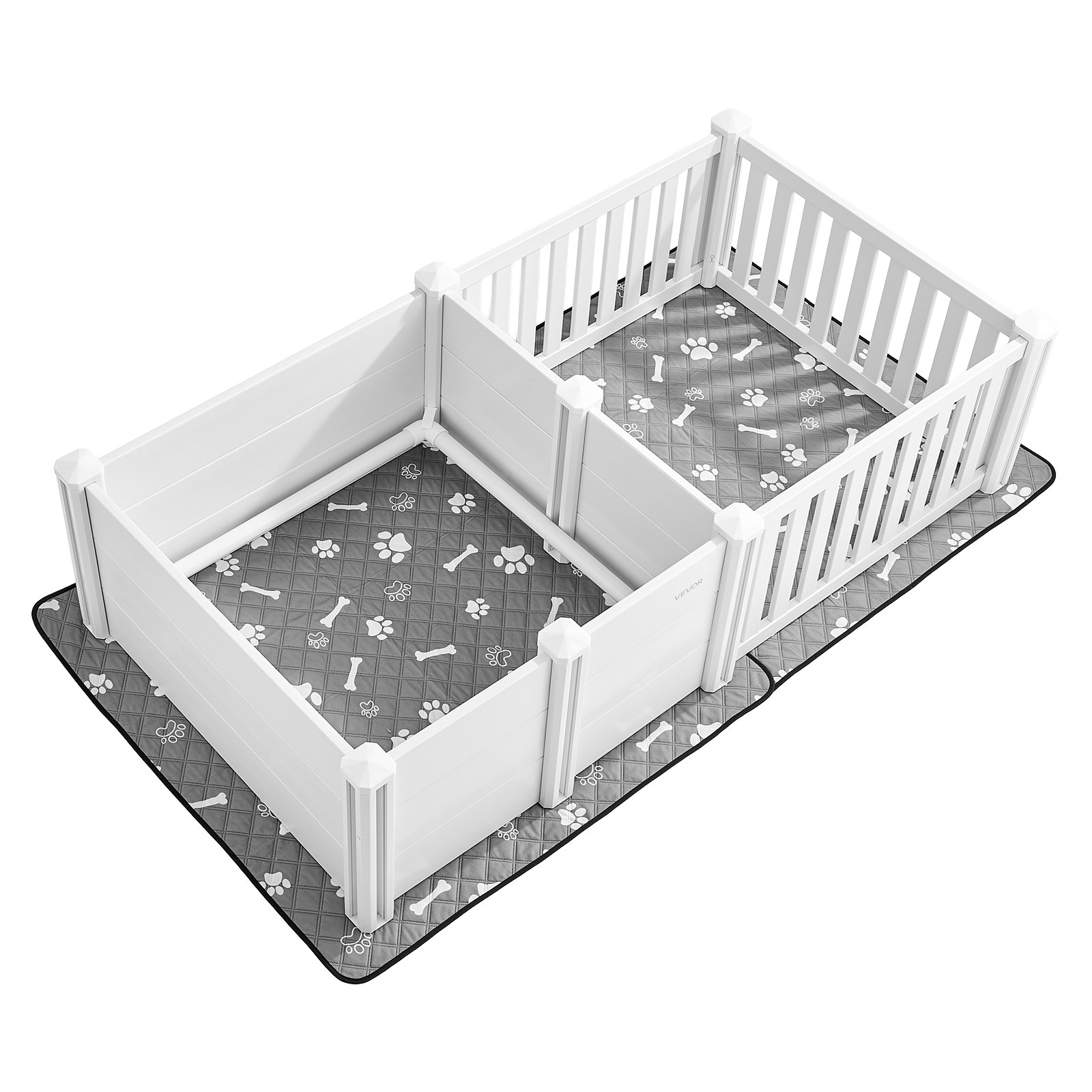 VEVOR Caja de Parto para Perros, Corral de Plástico 1865 x 970 x 500 mm con Puerta de Altura Ajustable, Almohadilla Impermeable para Orina, Kit de Parto Duradero para Perros Medianos, Gris