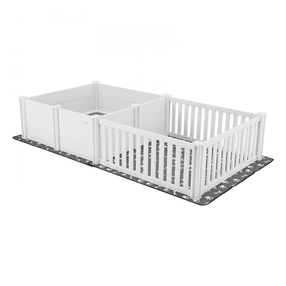VEVOR whelping box for dogs, 235x123x46 cm, PVC puppy playpen with height-adjustable door and washable pee pad, 2-room layout, puppy box for extra-large dogs, milk white