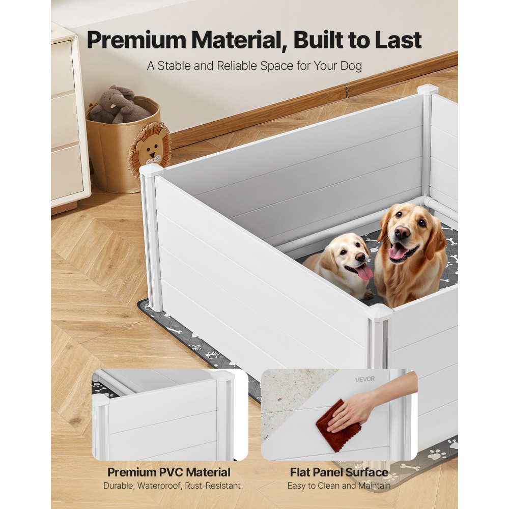 VEVOR Caja de Parto para Perros de Plástico PVC 152 x 152 x 61 cm para Perros Extragrandes con Puerta de Altura Ajustable y Almohadilla Lavable para Orina Ideal para Cachorros de Interior, Blanco