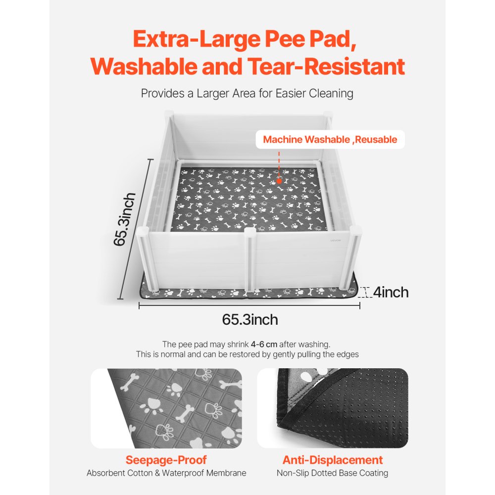 VEVOR Caja de Parto para Perros de Plástico PVC 152 x 152 x 61 cm para Perros Extragrandes con Puerta de Altura Ajustable y Almohadilla Lavable para Orina Ideal para Cachorros de Interior, Blanco