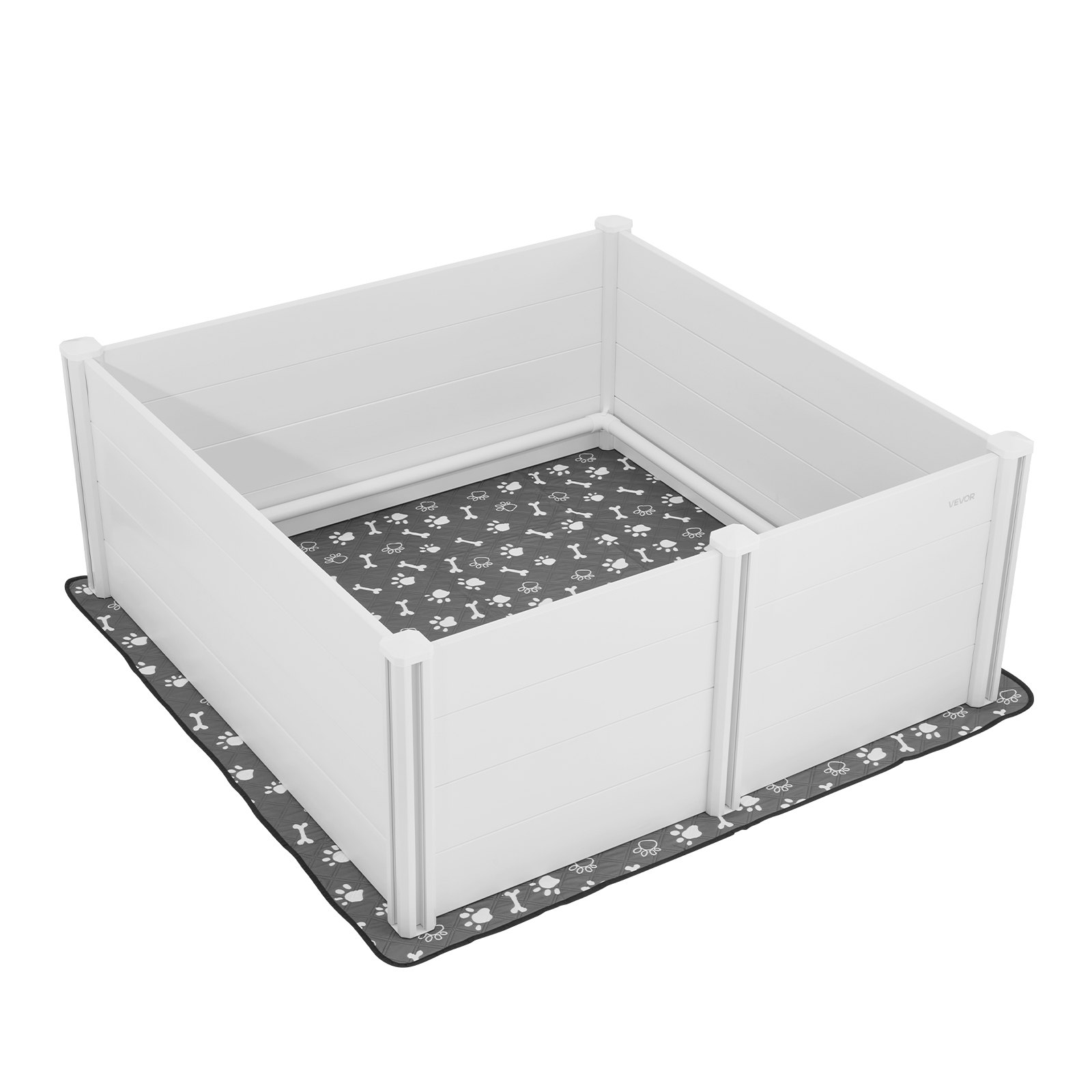 VEVOR Caja de Parto para Perros de Plástico PVC 152 x 152 x 61 cm para Perros Extragrandes con Puerta de Altura Ajustable y Almohadilla Lavable para Orina Ideal para Cachorros de Interior, Blanco