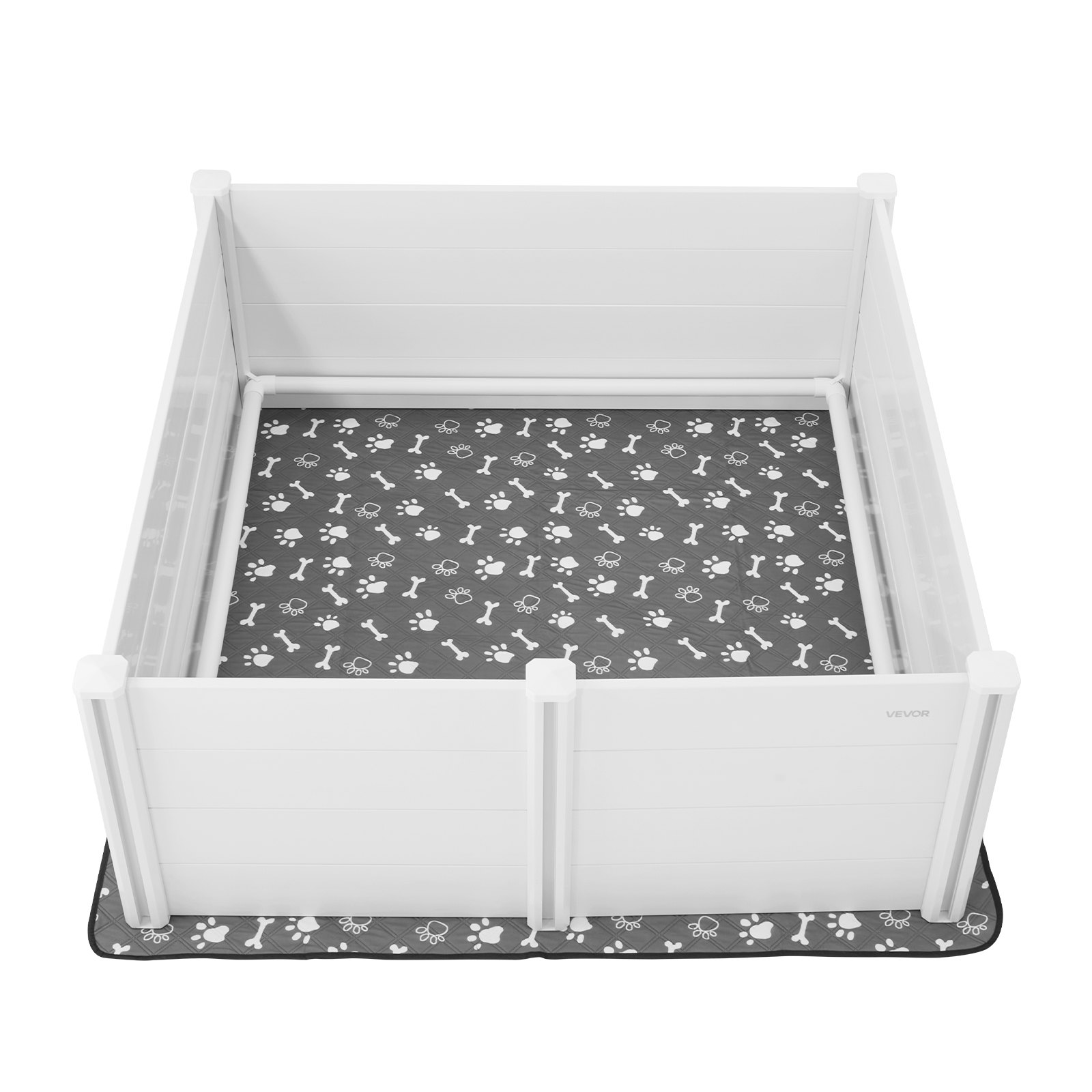 VEVOR Caja de Parto para Perros de Plástico PVC 152 x 152 x 61 cm para Perros Extragrandes con Puerta de Altura Ajustable y Almohadilla Lavable para Orina Ideal para Cachorros de Interior, Blanco