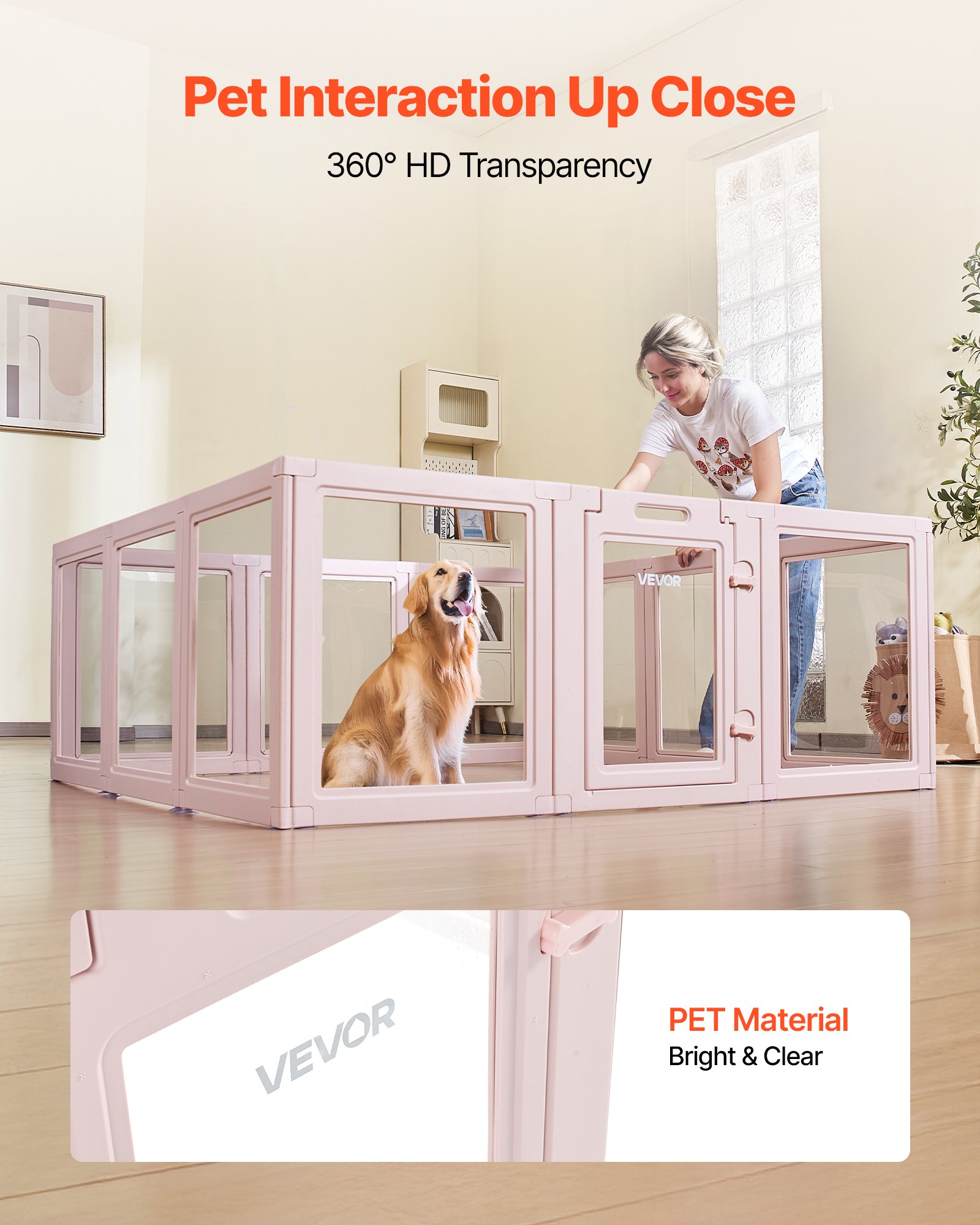 VEVOR Caja de Parto para Perros, 154 x 150 x 60 cm, Caja de Parto para Perro de Plástico Impermeable con Ventanas y Cerradura, Ideal para el Nacimiento de Perros y Gatos en Interiores, Rosa Claro