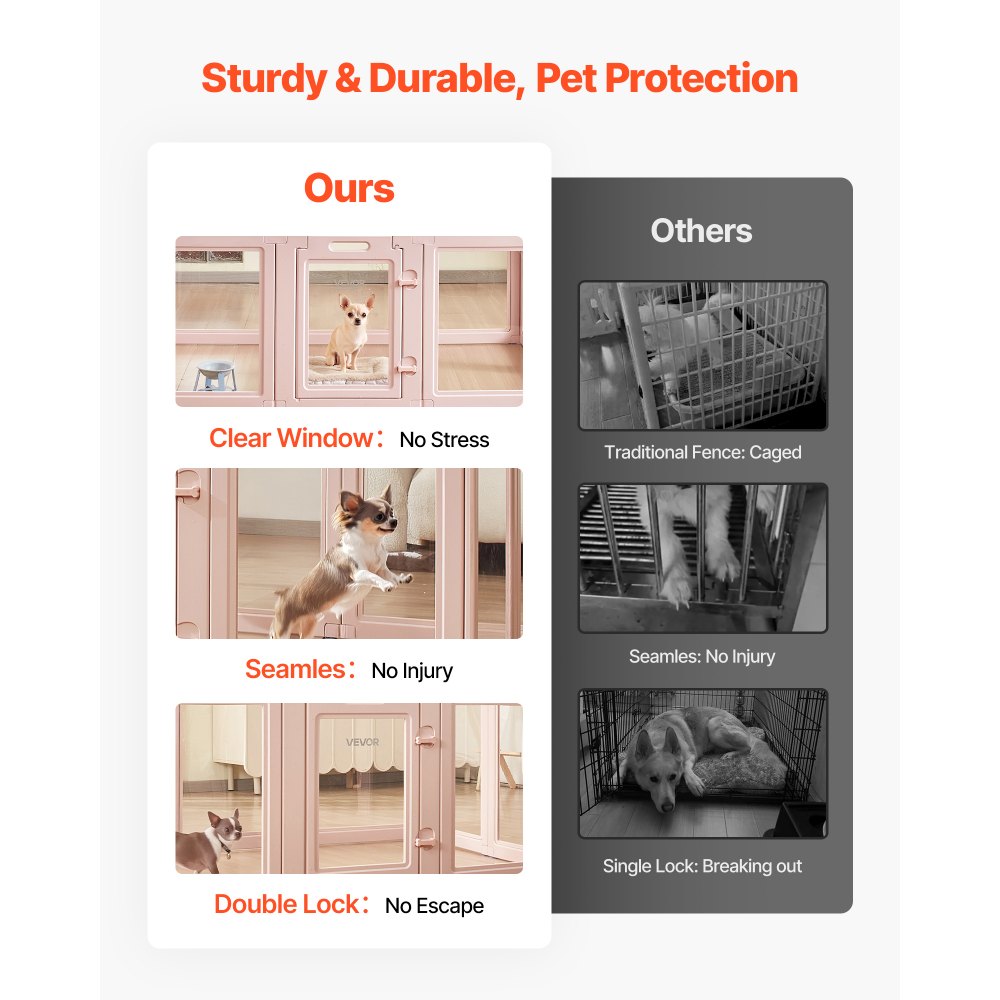 VEVOR Caja de Parto para Perros, Caja de Parto Impermeable 1540 x 1000 x 600 mm de Plástico para Perros Medianos con Ventanas y Cerradura para el Nacimiento de Perro y gato en Interiores, Rosa