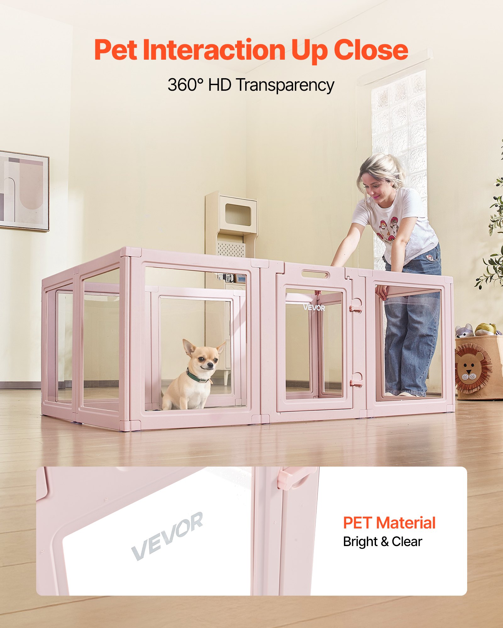 VEVOR Caja de Parto para Perros, Caja de Parto Impermeable 1540 x 1000 x 600 mm de Plástico para Perros Medianos con Ventanas y Cerradura para el Nacimiento de Perro y gato en Interiores, Rosa