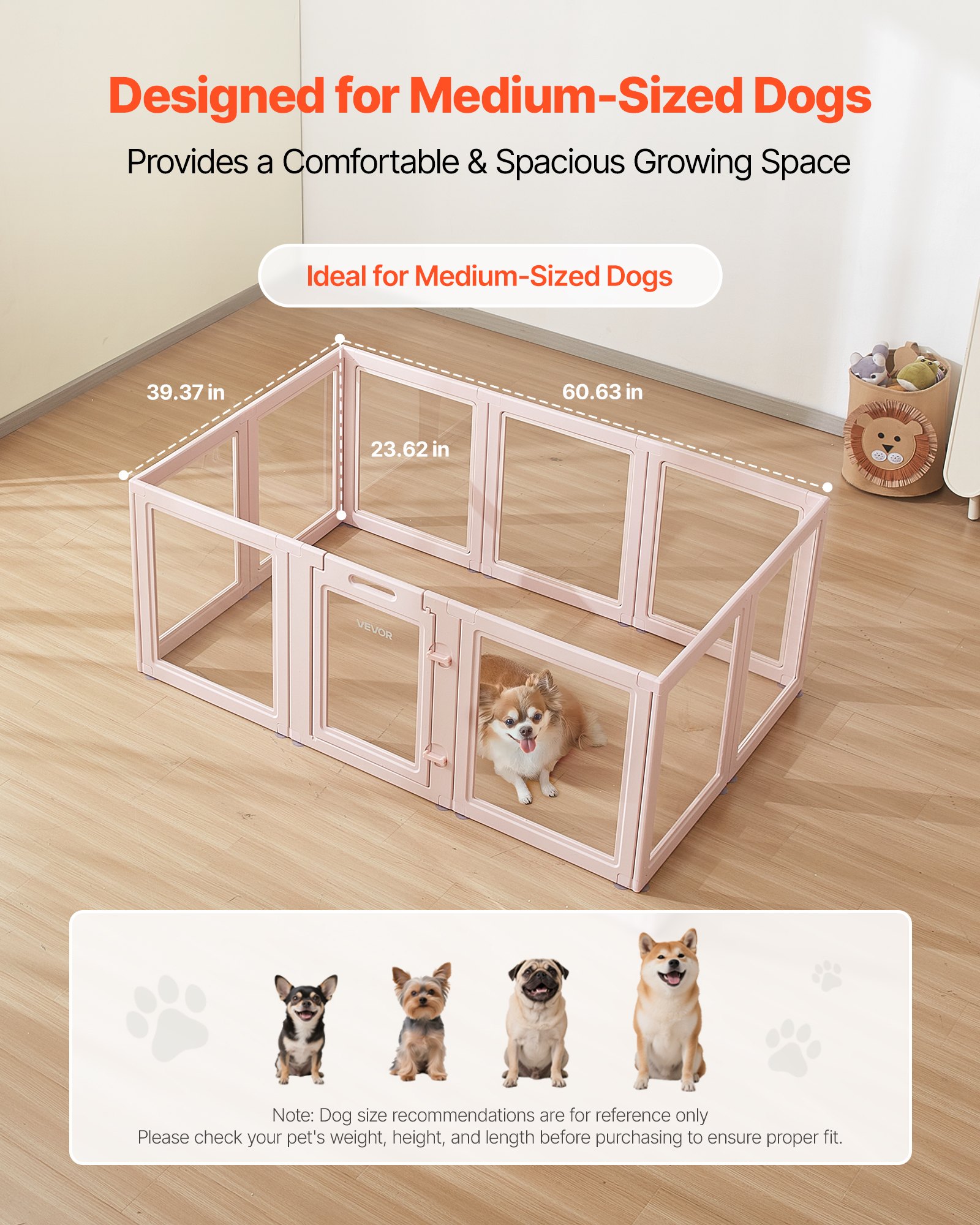 VEVOR Caja de Parto para Perros, Caja de Parto Impermeable 1540 x 1000 x 600 mm de Plástico para Perros Medianos con Ventanas y Cerradura para el Nacimiento de Perro y gato en Interiores, Rosa