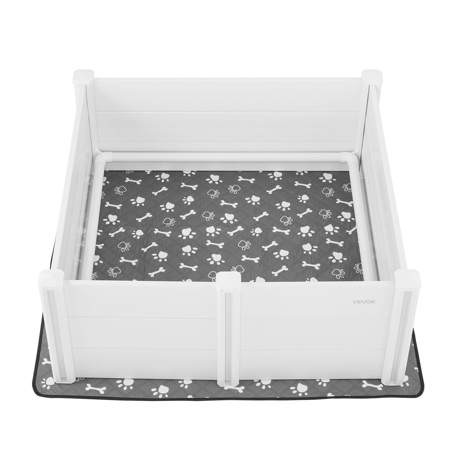 VEVOR whelping box for dogs, 122x122x46cm, puppy playpen made of PVC plastic with height-adjustable door & washable pee pad, deformation-resistant puppy box for large dogs, milk white