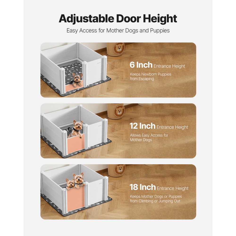 VEVOR whelping box for dogs, 98x98x46cm, puppy playpen made of PVC plastic with height-adjustable door & washable pee pad, deformation-resistant puppy box for medium-sized dogs, milk white