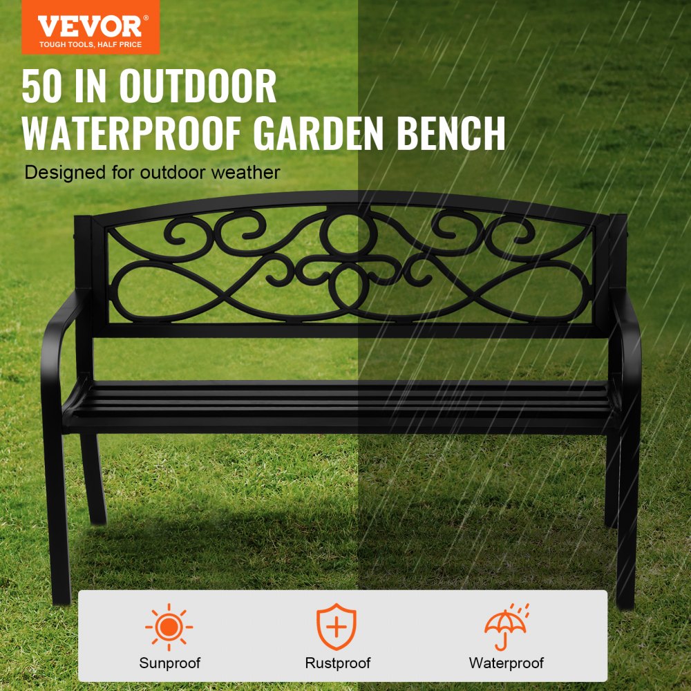 VEVOR Garden Bench, Patio Bench made of Metal, 127 cm, Park Bench, Resting Bench, 250 kg Load Capacity, 3-Person Garden and Park Bench with Backrest & Armrests, Vintage Bench for Garden, Park, Yard, Porch