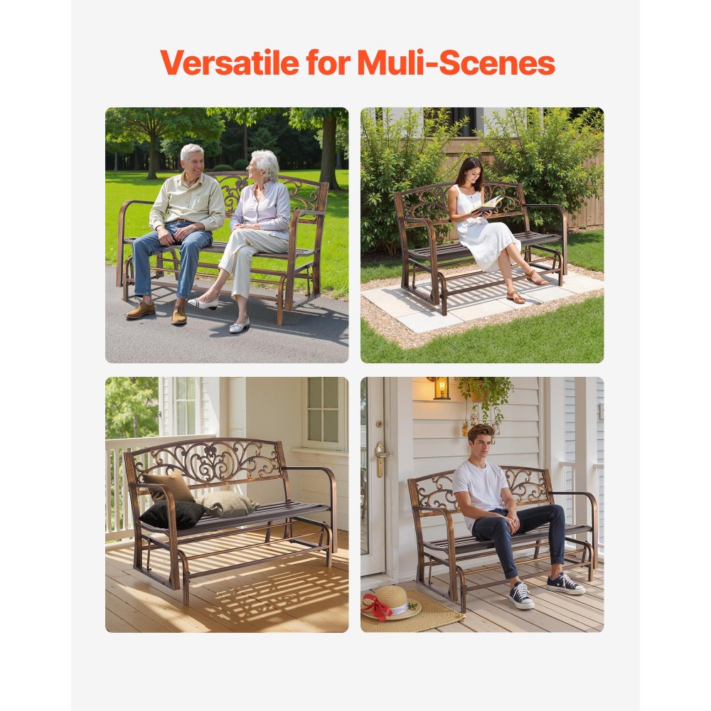 VEVOR Banco de Jardín de Metal 127 cm con Estructura de Acero al Carbono, Respaldo de Hierro Fundid, Reposabrazos, Banco para Exterior, Ideal para Patio, Jardín, Parque, Porche, Color Bronce Antiguo