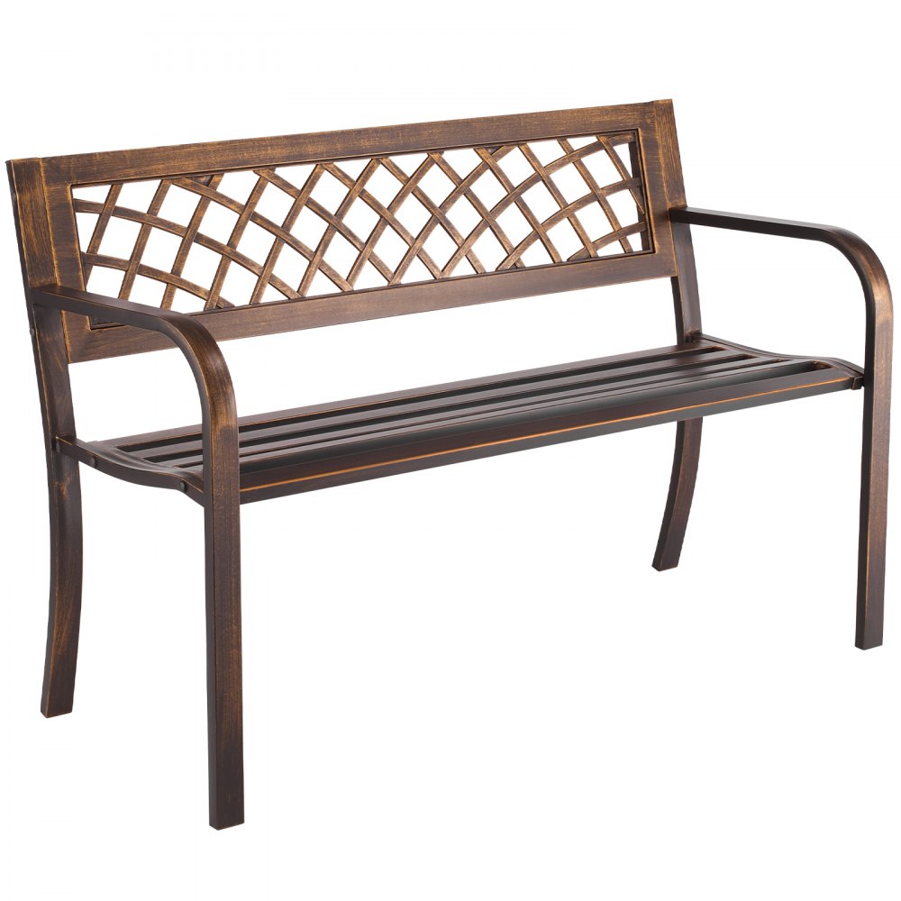 VEVOR Banco de Jardín de Metal 116 cm con Estructura de Acero al Carbono, Respaldo de Malla de PVC, Reposabrazos, Banco para Exterior, Ideal para Patio, Jardín, Parque, Porche, Color Bronce Antiguo