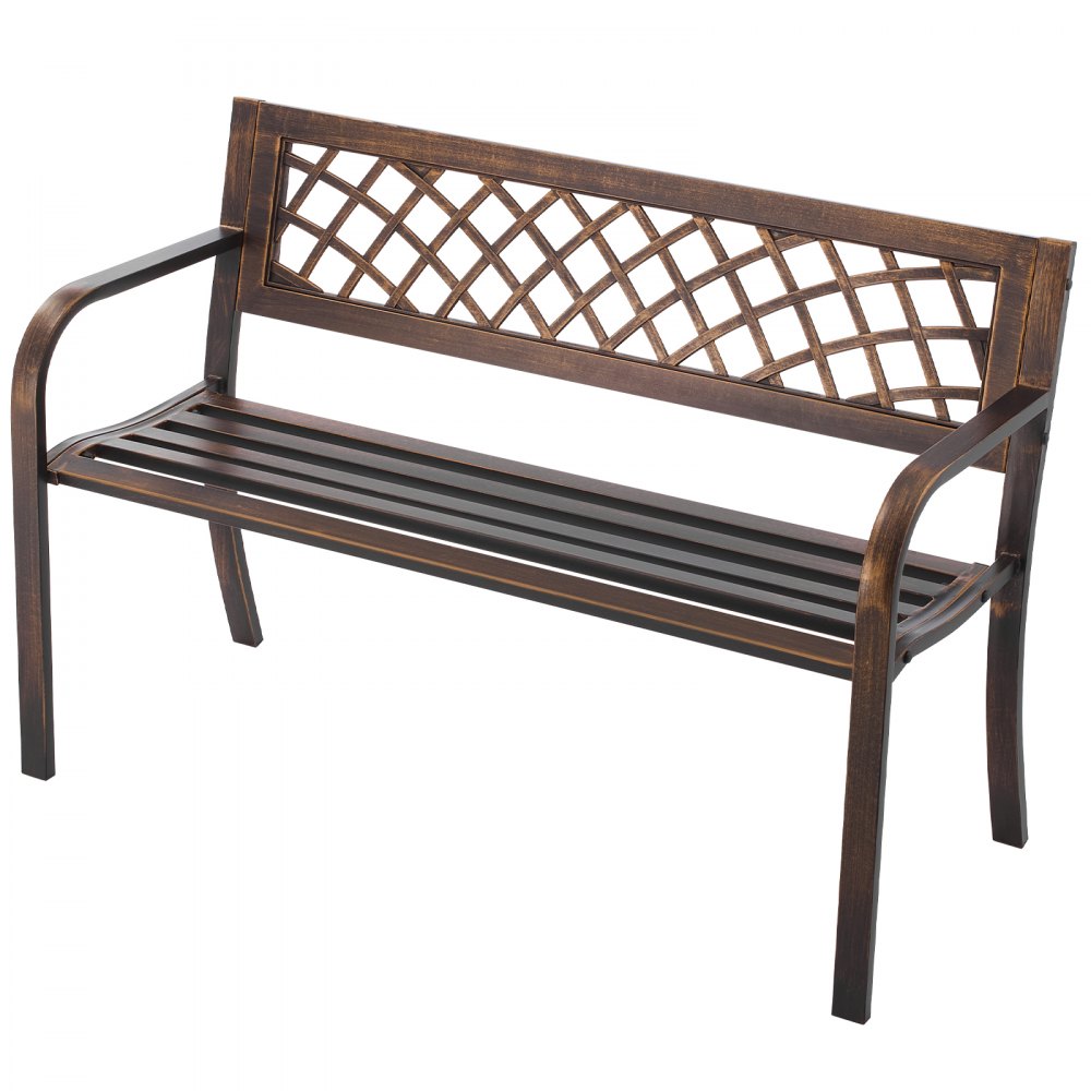 VEVOR Banco de Jardín de Metal 116 cm con Estructura de Acero al Carbono, Respaldo de Malla de PVC, Reposabrazos, Banco para Exterior, Ideal para Patio, Jardín, Parque, Porche, Color Bronce Antiguo