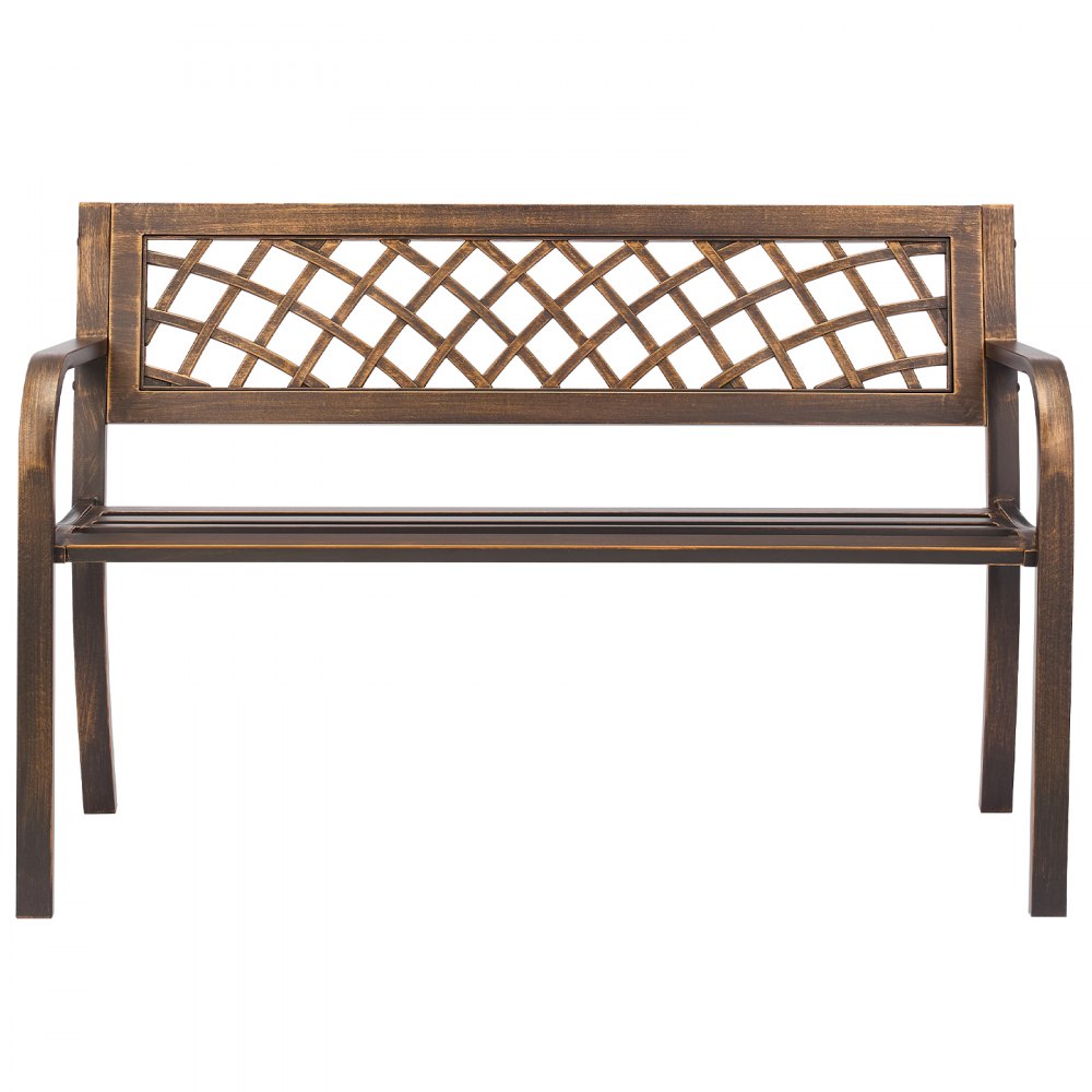 VEVOR Banco de Jardín de Metal 116 cm con Estructura de Acero al Carbono, Respaldo de Malla de PVC, Reposabrazos, Banco para Exterior, Ideal para Patio, Jardín, Parque, Porche, Color Bronce Antiguo
