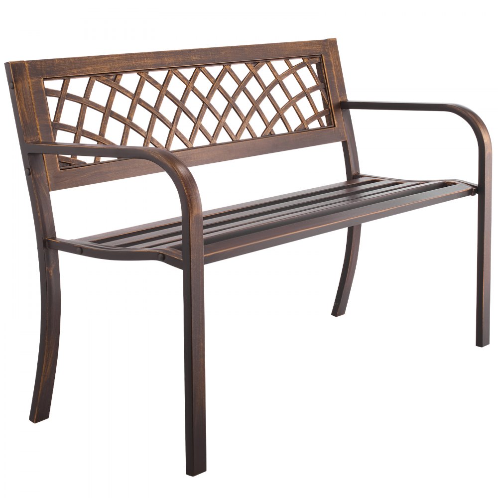 VEVOR Banco de Jardín de Metal 116 cm con Estructura de Acero al Carbono, Respaldo de Malla de PVC, Reposabrazos, Banco para Exterior, Ideal para Patio, Jardín, Parque, Porche, Color Bronce Antiguo