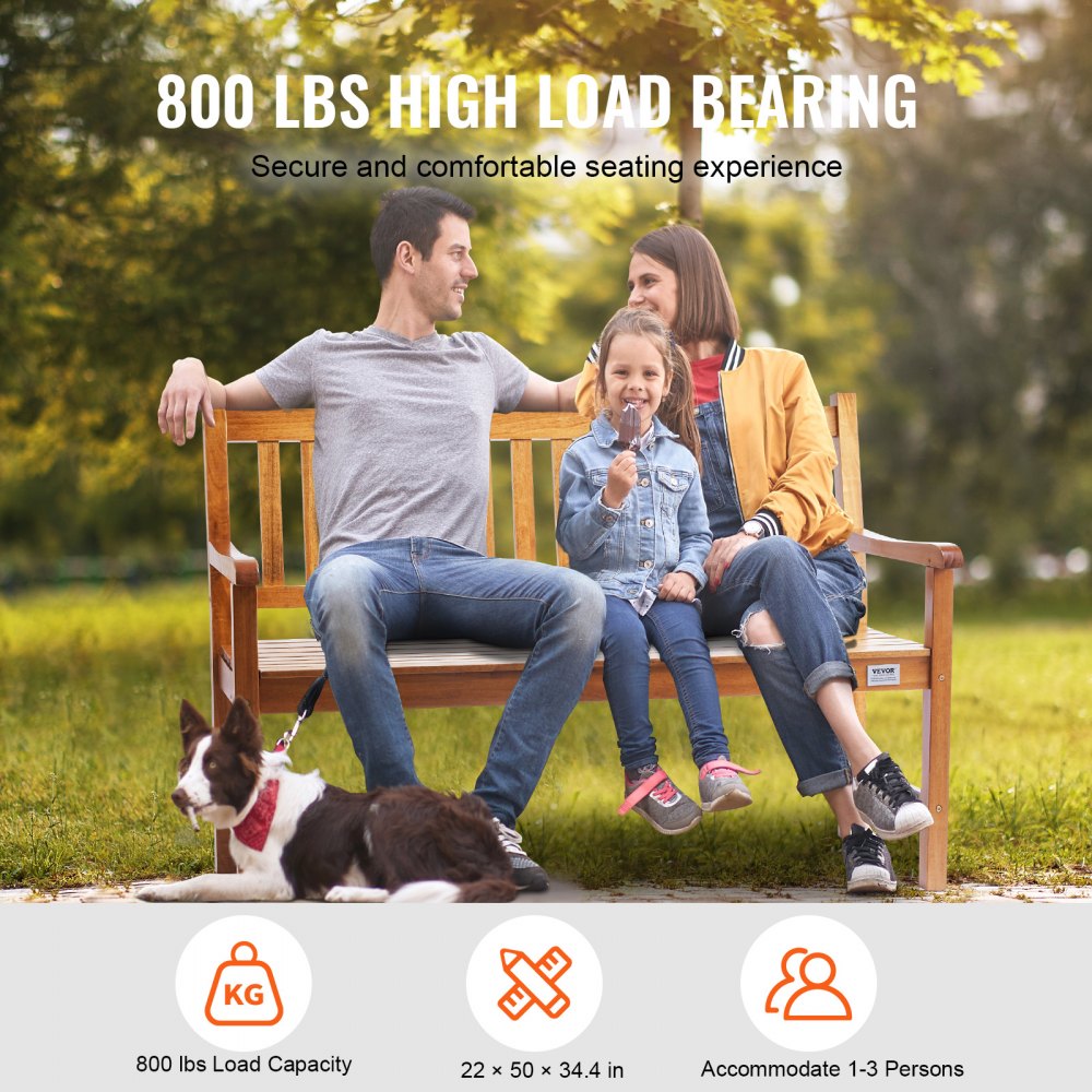 VEVOR Garden Bench Terrace Bench made of wood, 127 cm Park Bench Resting Bench 363 kg load, 3 person Garden and Park capacity Bench with backrest & armrests, Vintage bench for garden, park, yard, veranda etc.