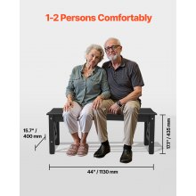 VEVOR Banco de Jardín 1130 x 400 x 435 mm Banco de Exterior para 1-2 Personas Estructura de Plástico Resistente con Almohadillas Ajustables Asiento Exterior para Patio, Jardín, Parque, Porche, Negro