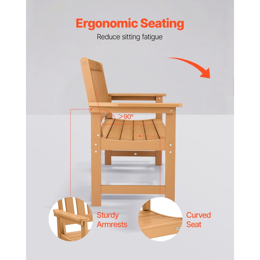VEVOR Banco de Jardín 1283 x 620 x 930 mm Banco de Exterior para 2-3 Personas Estructura de Plástico con Respaldo y Reposabrazos Asiento Exterior para Patio, Jardín, Parque, Porche, Color de Madera
