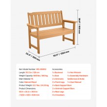 VEVOR Banco de Jardín de Plástico 1283x620x930 mm para Parque, Color de Madera