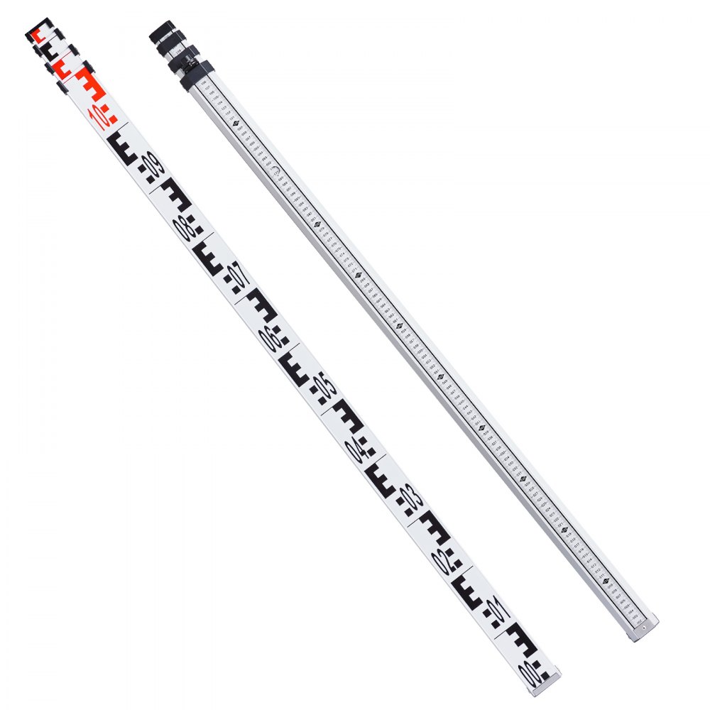 VEVOR Aluminum Measuring Rod, 4 m Metric Telescopic Measuring Rod, Double-Sided Scale in cm/mm, Leveling Rod, Aluminum Alloy Surveying Rod with Spirit Level and Carrying Case for Measuring Houses, Walls, Floors