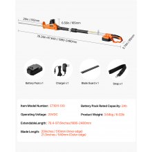VEVOR 1200 RPM Cortasetos Eléctrico Inalámbrico Extensible para Ramas Altas
