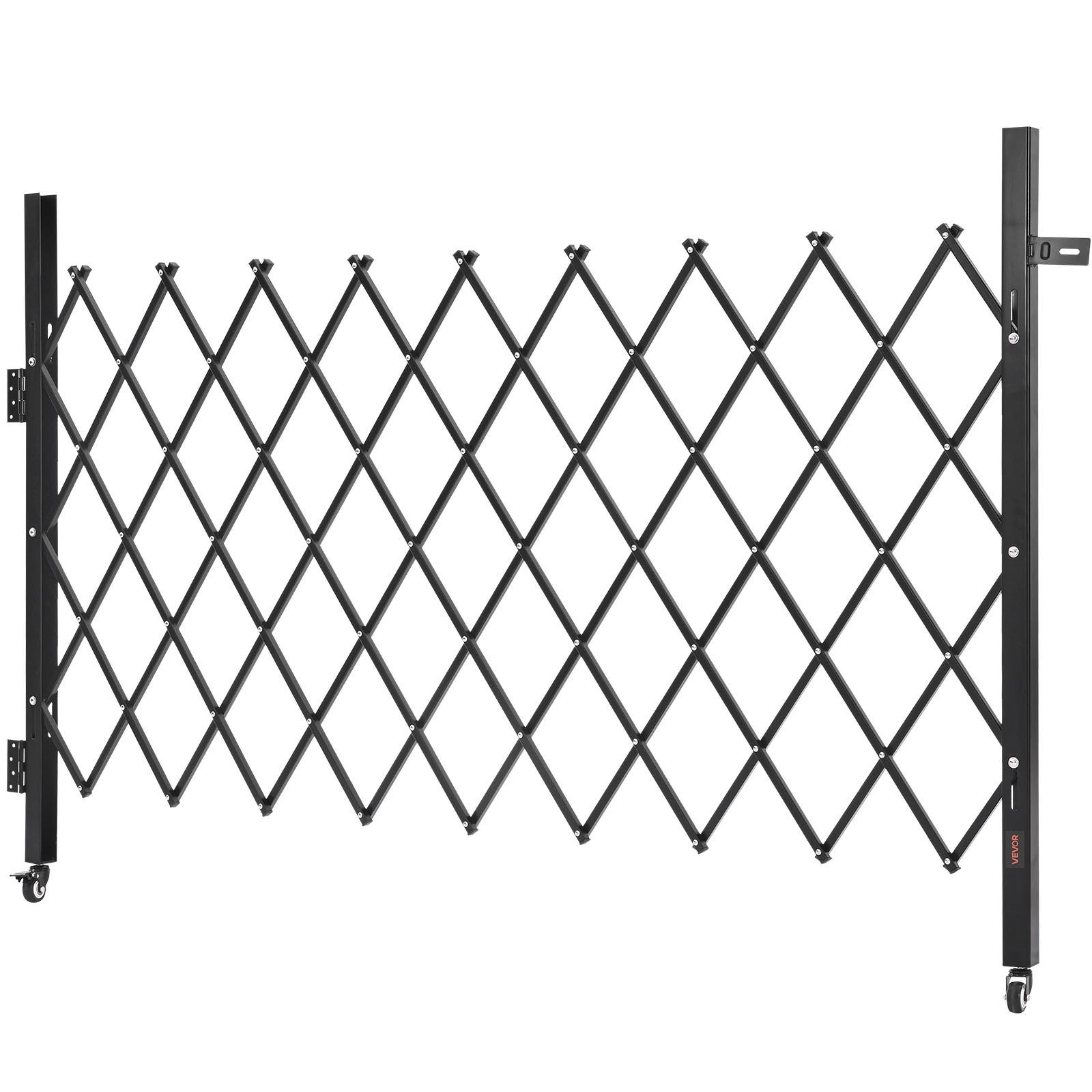 VEVOR Single Folding Security Gate, Lockable Scissor Gate with 360° Swivel Casters, Outdoor Barricade Steel Retractable Gates, for Entry Security, Garage, Warehouse & Pool, 1900 x 1310 mm (W x H)