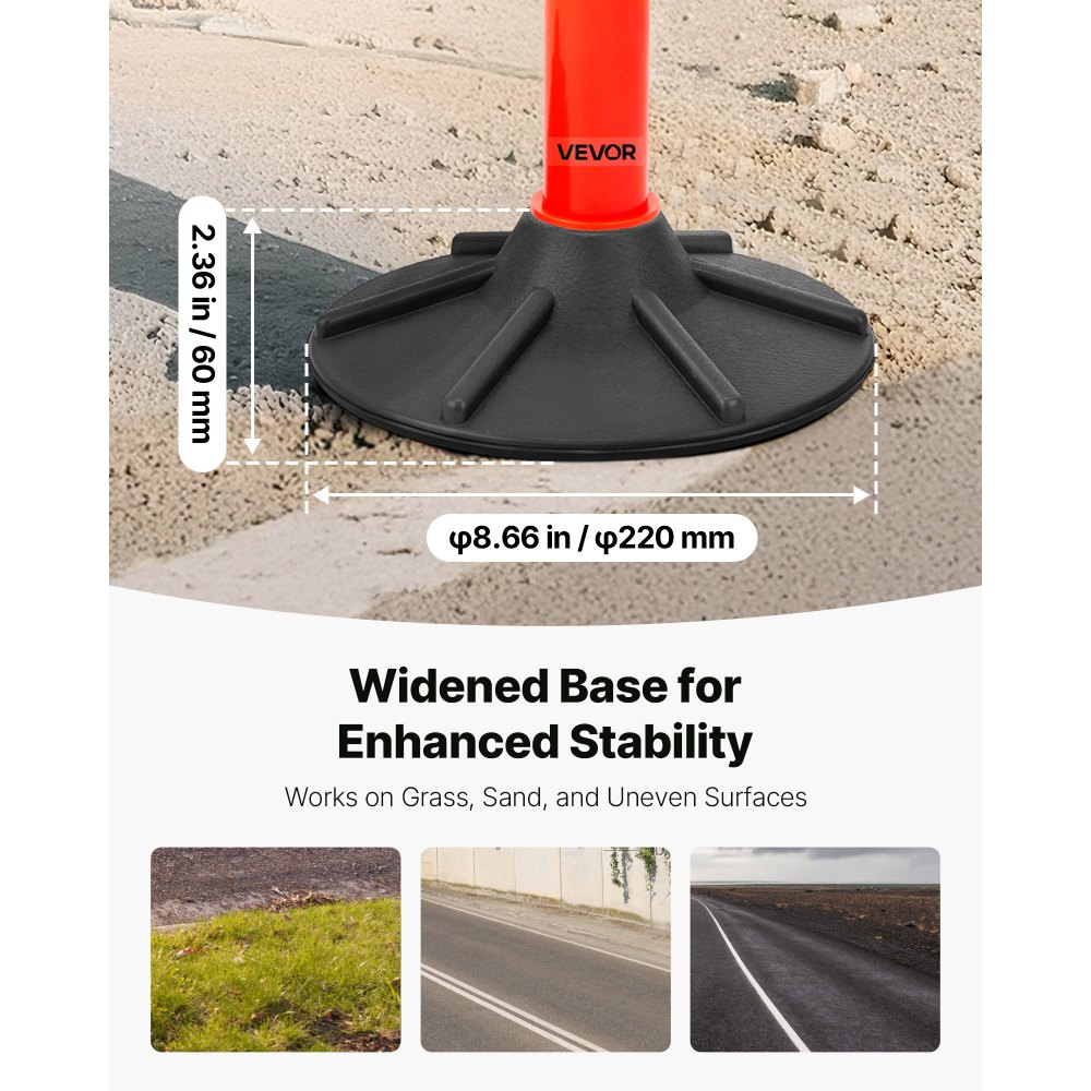 VEVOR Juego de 4 Postes de Tráfico 871 mm Bolardo de Tráfico con Base con Peso y Cadenas Poste de Señalización con Tiras Reflectantes para Aparcamiento, Estadios Deportivos, Lugares de Exhibición