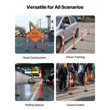 VEVOR Juego de 4 Postes de Tráfico 871 mm Bolardo de Tráfico con Base con Peso y Cadenas Poste de Señalización con Tiras Reflectantes para Aparcamiento, Estadios Deportivos, Lugares de Exhibición