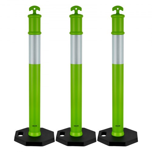 VEVOR Postes de Tráfico 3 Piezas Bolardo de Tráfico 1140 mm con Banda Reflectante y Base con Peso Postes de Barrera Resistentes para Aparcamiento, Estadios Deportivos, Lugares de Exhibición, Verde