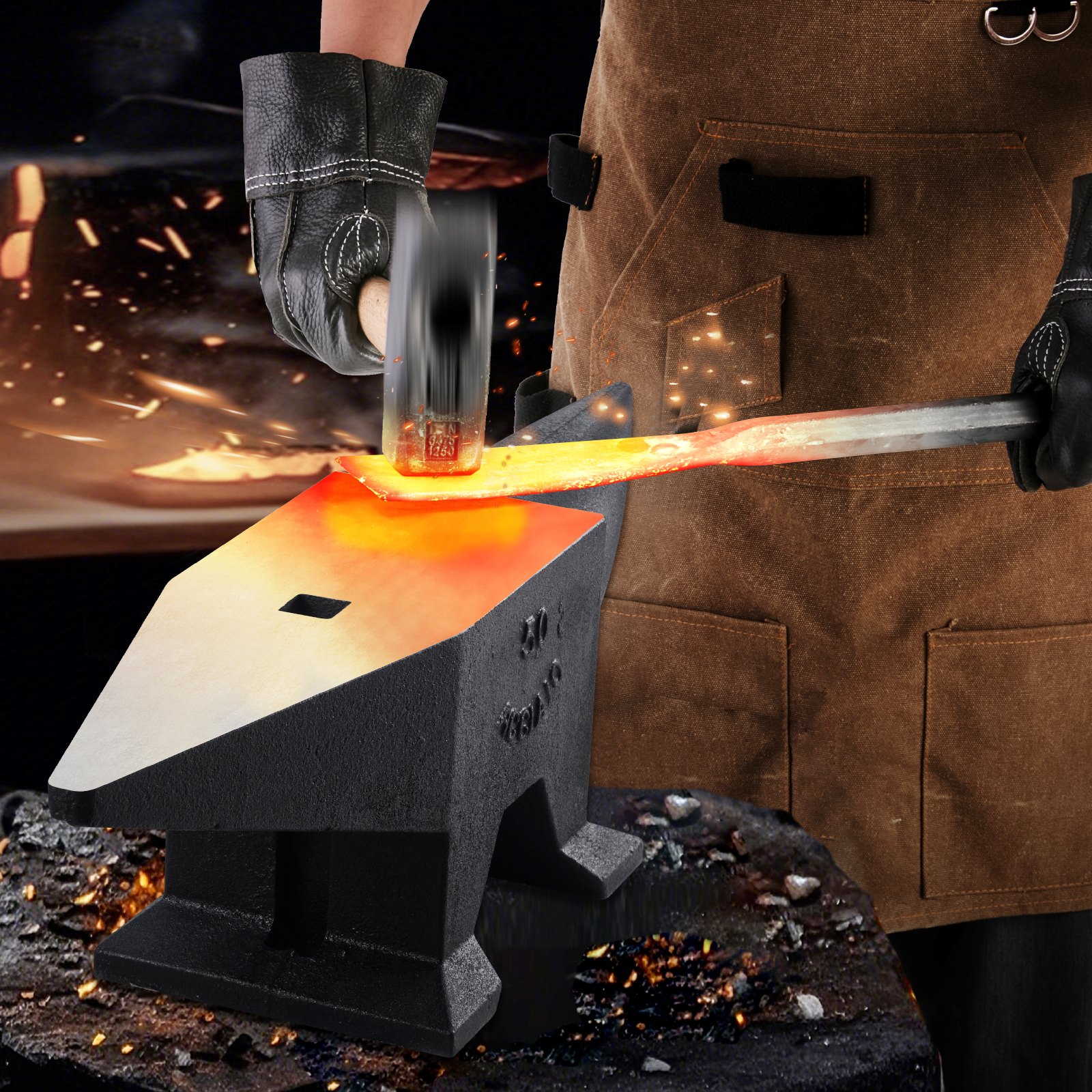 VEVOR Yunque de Acero 50kg Yunque de Cuerno con 2 Agujeros Redondo y Cuadrado 55HRC Yunque de Doble Cuerno Cuerno de Yunque Base de 230 x 166 mm Yunque de Trabajo Yunque de Cuerno para Hacer Joyas
